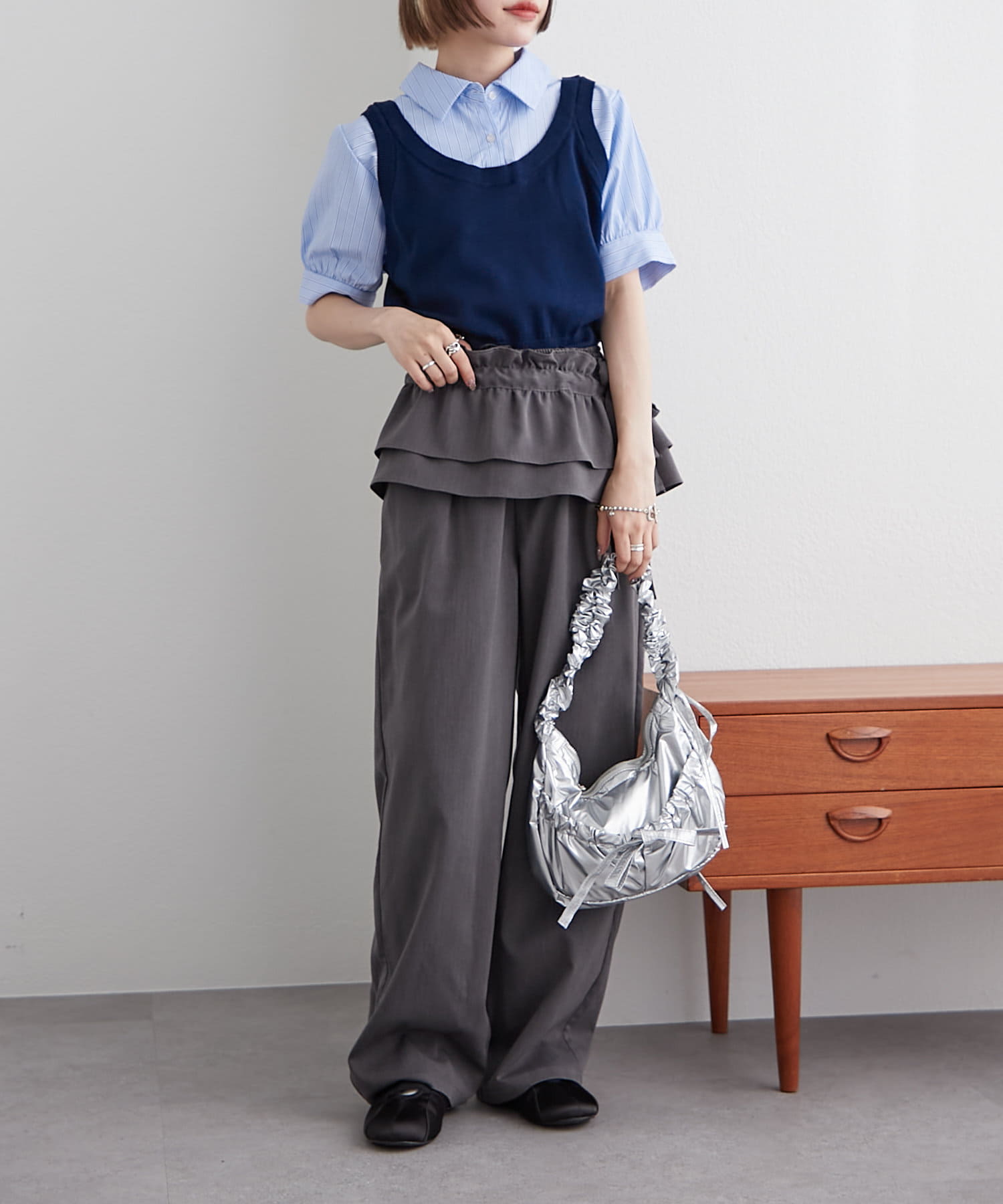 OUTLET(アウトレット) 【w closet】半袖ドッキングベストシャツ