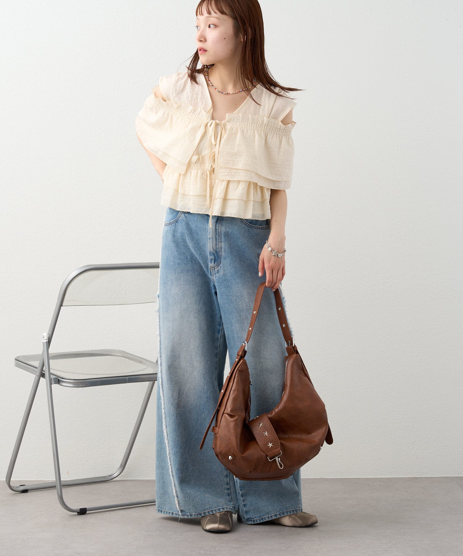 OUTLET(アウトレット) 【w closet】マルチWAYフリルブラウス