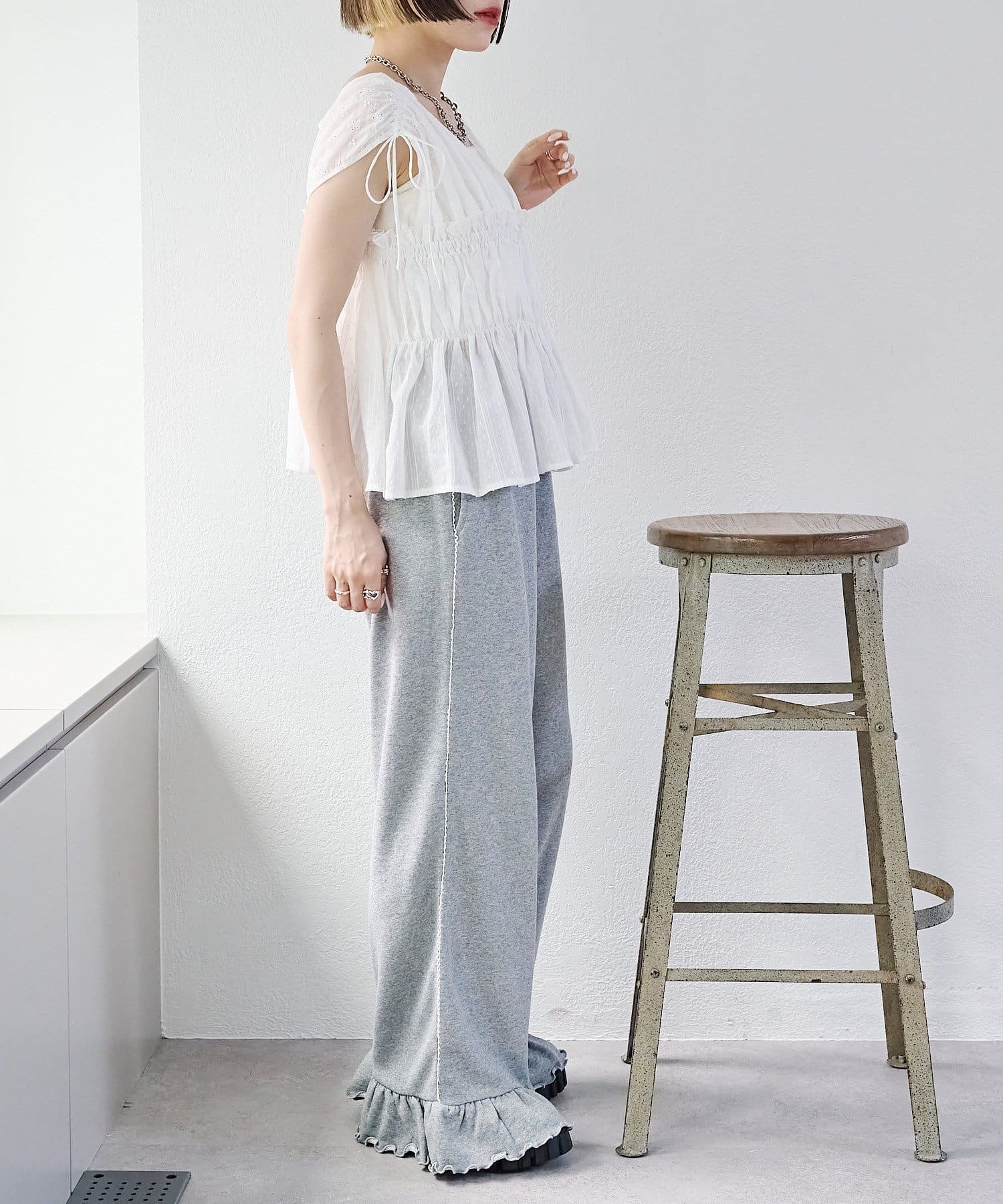 OUTLET(アウトレット) 【w closet】レース切替ドロストブラウス