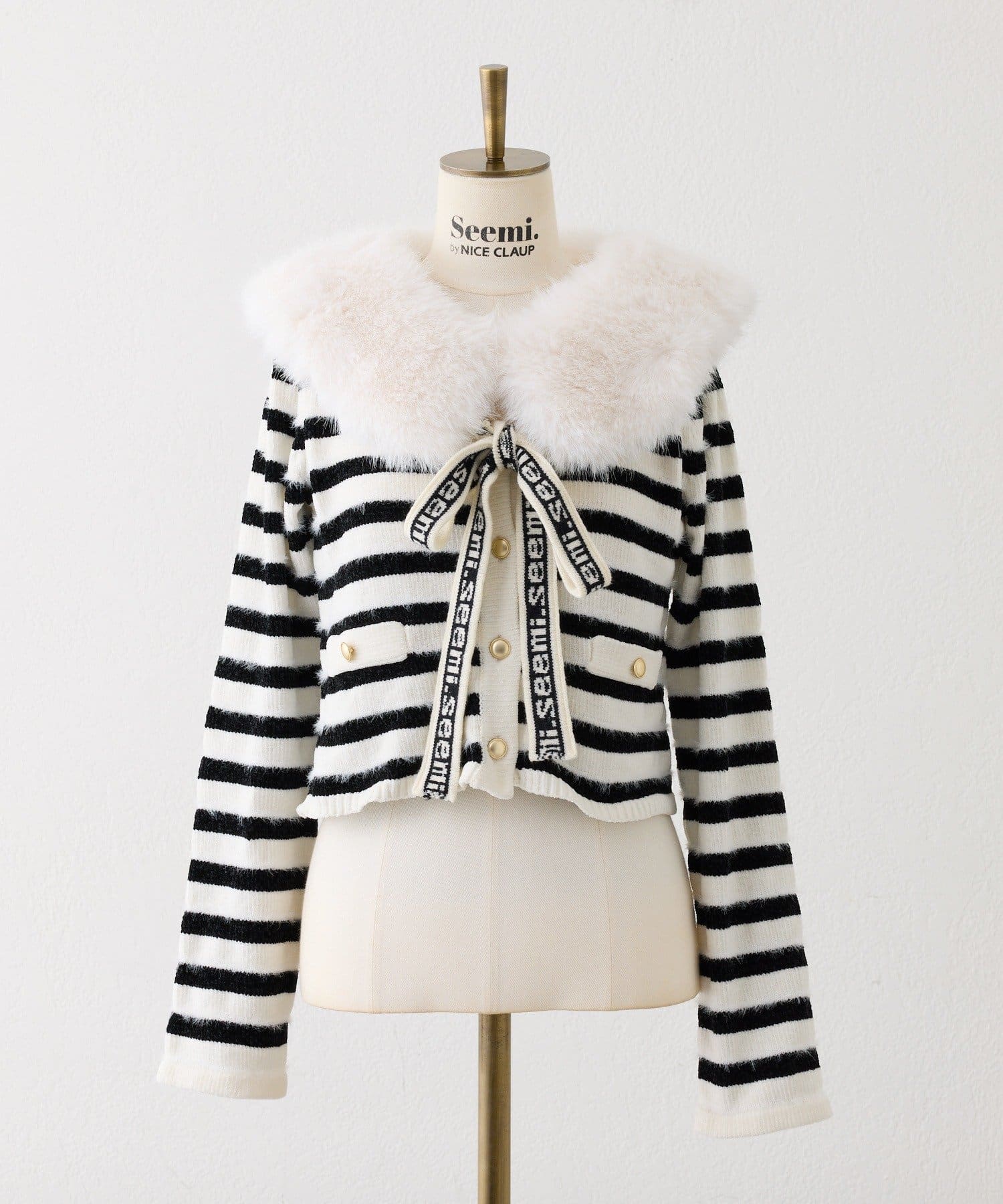 Seemi.by NICE CLAUP(シーミーバイナイスクラップ) 【Seemi.】ファー衿ボーダーカーデ