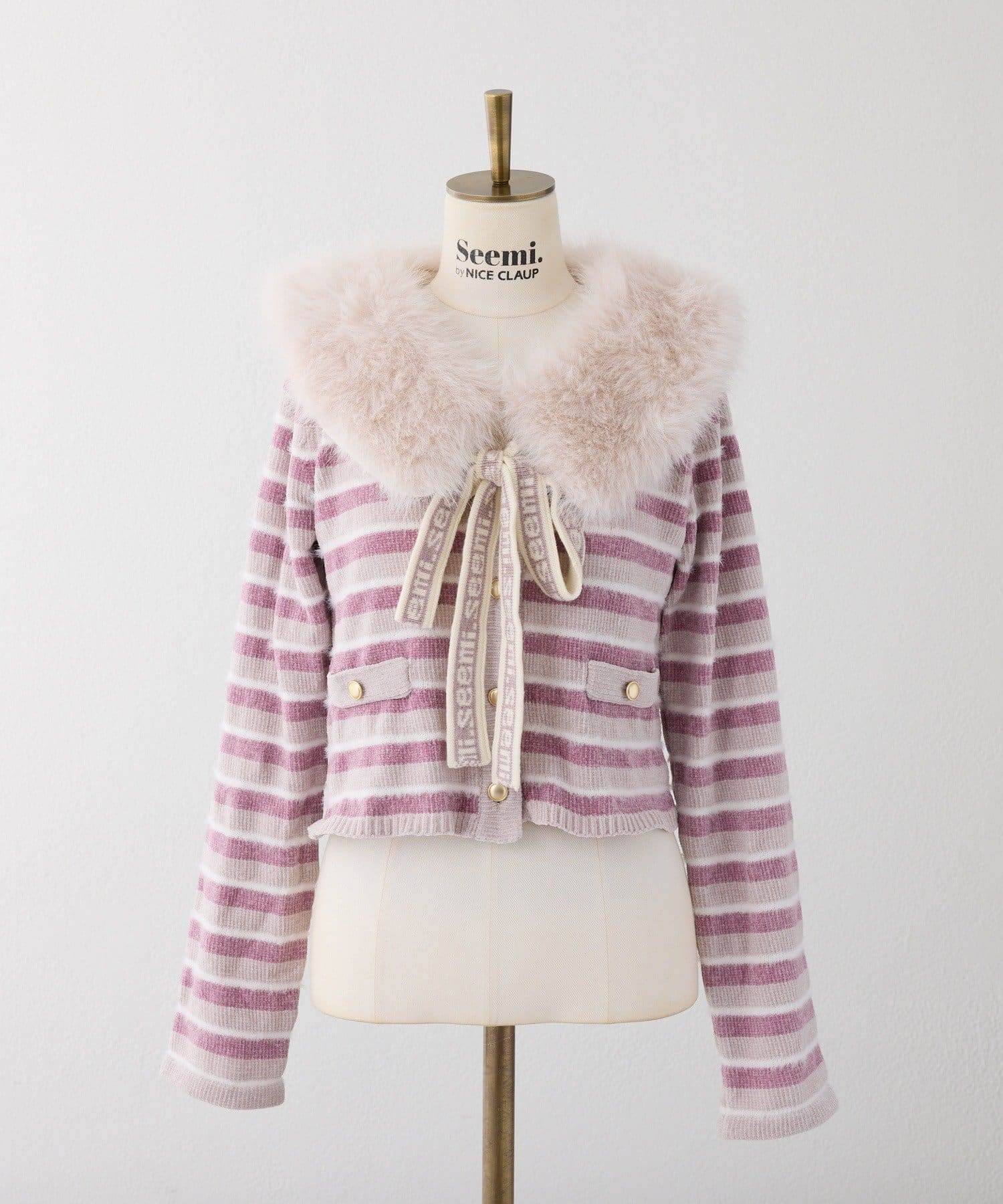 Seemi.by NICE CLAUP(シーミーバイナイスクラップ) 【Seemi.】ファー衿ボーダーカーデ
