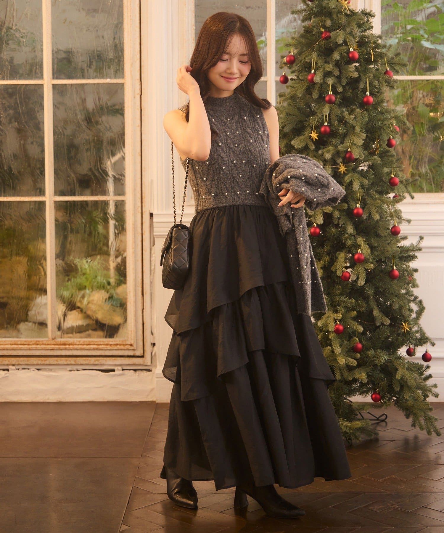 Seemi.by NICE CLAUP(シーミーバイナイスクラップ) 【Seemi.】パール付ケーブルニットカーディガン