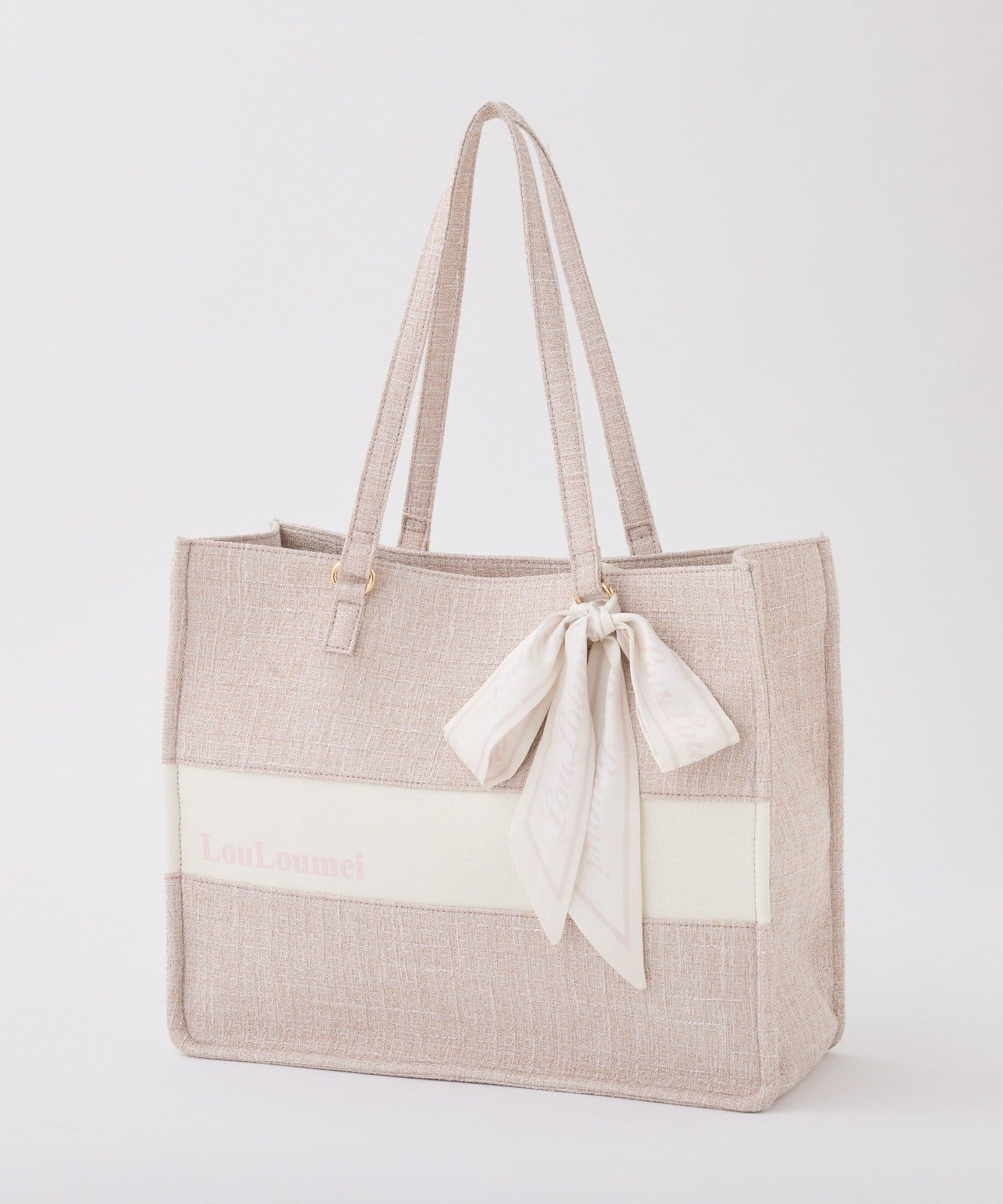 one after another NICE CLAUP(ワンアフターアナザー ナイスクラップ) 【LouLoumei】スカーフ付きツイードキャリーオントートバック