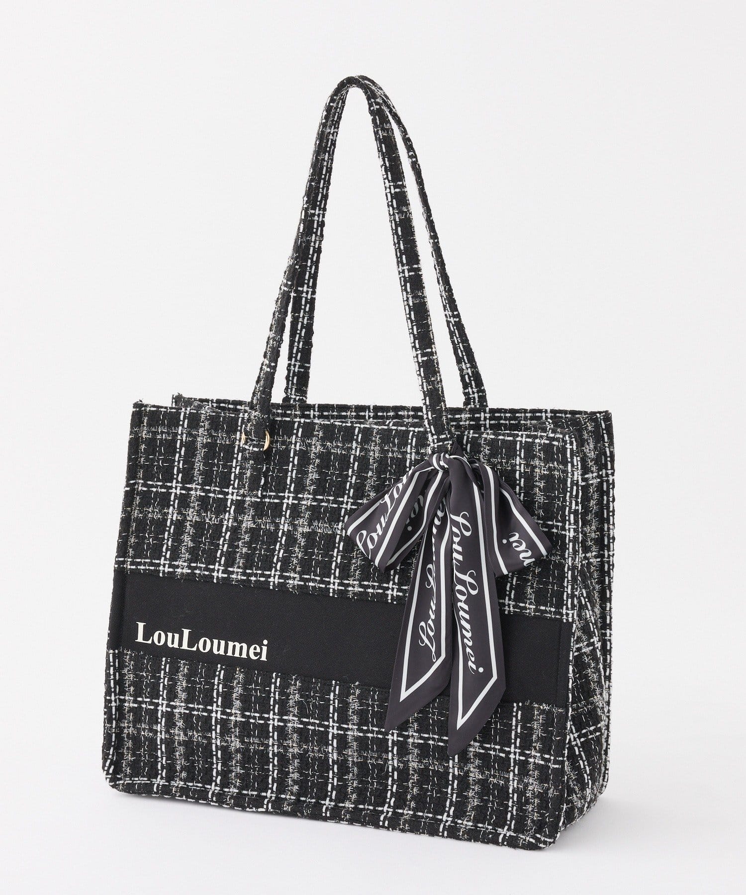 one after another NICE CLAUP(ワンアフターアナザー ナイスクラップ) 【LouLoumei】スカーフ付ツイード横長キャリーオントート／自立可能／推し活