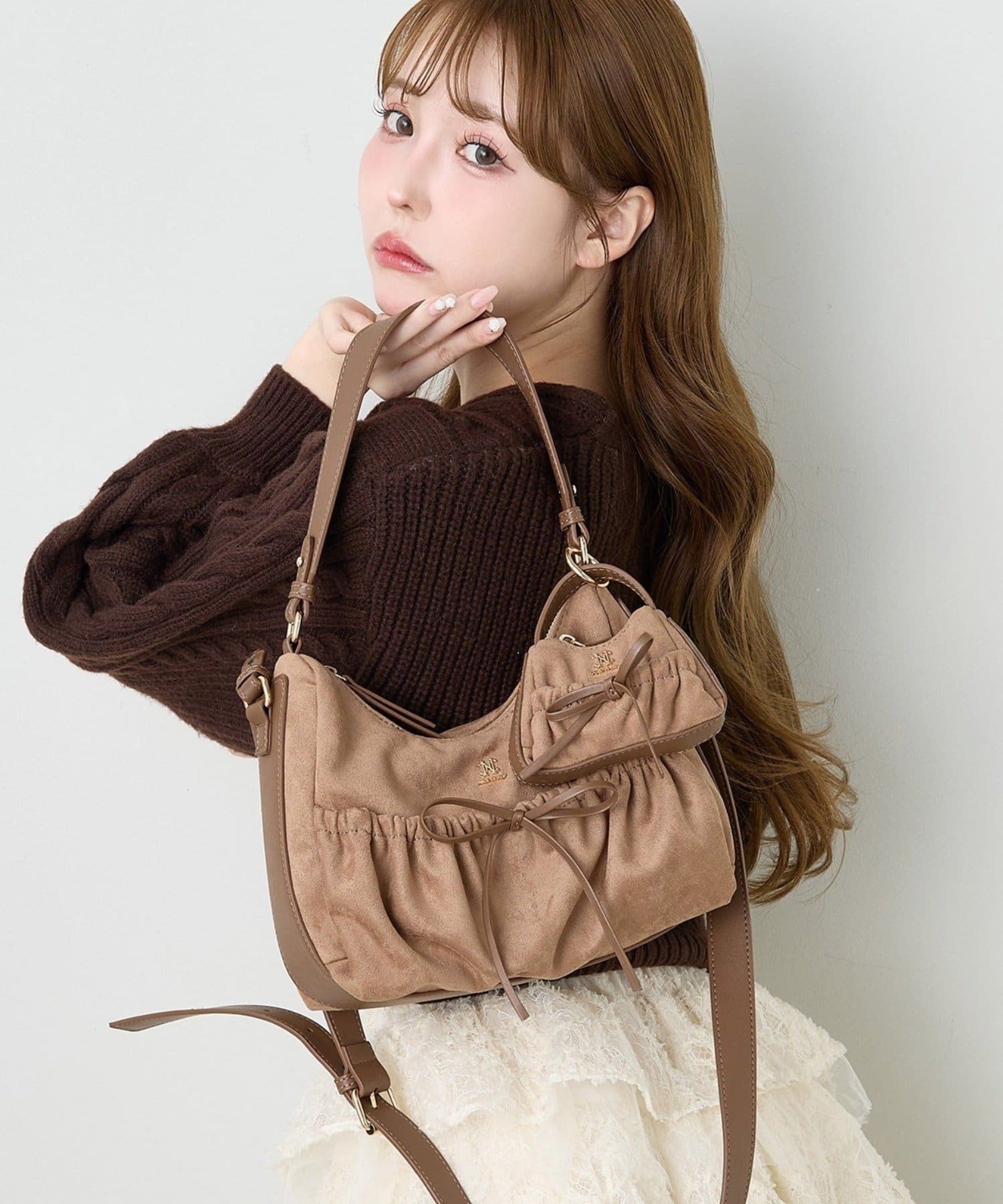 one after another NICE CLAUP(ワンアフターアナザー ナイスクラップ) ミニバッグチャーム付きドロストリボンバッグ