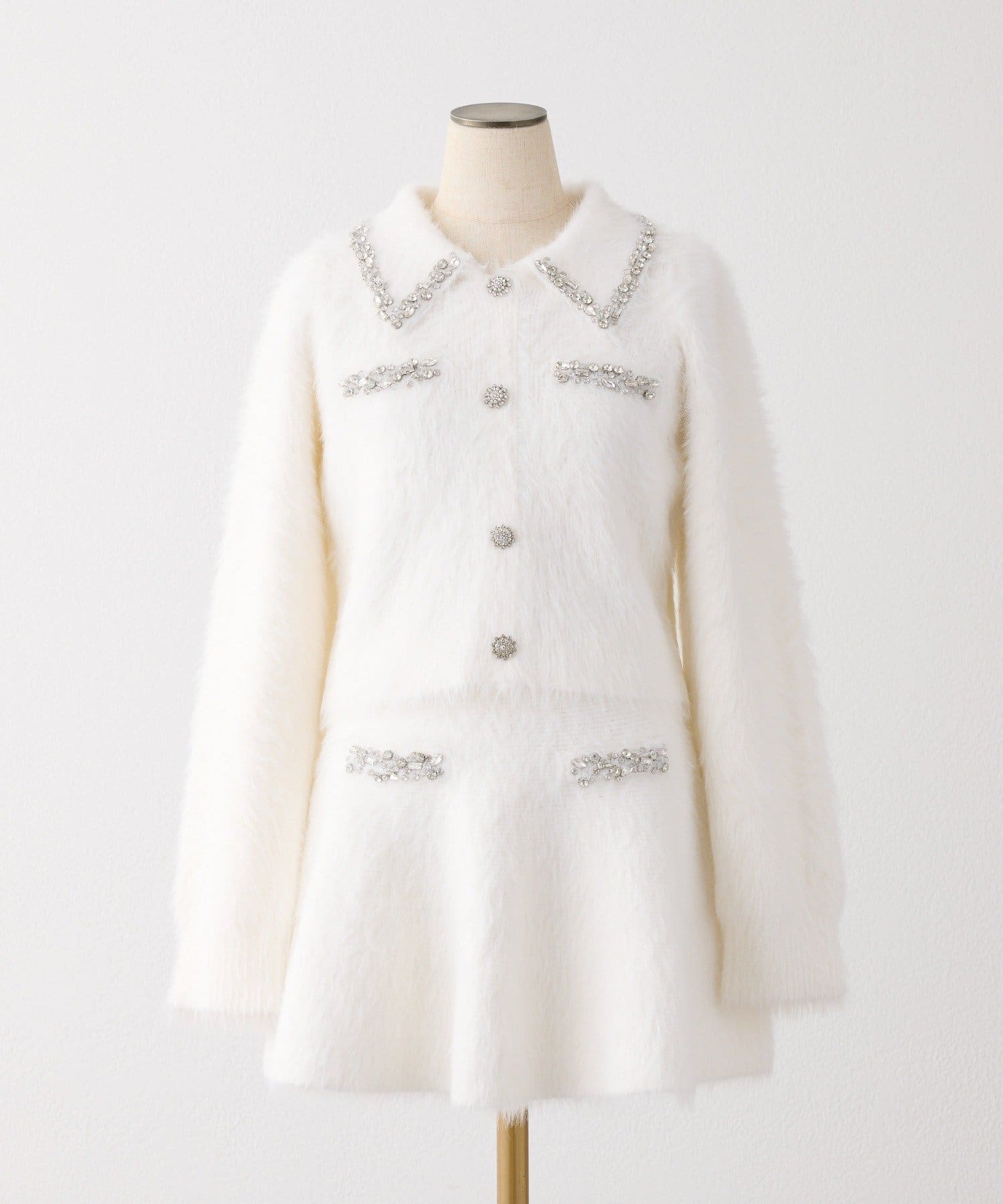 one after another NICE CLAUP(ワンアフターアナザー ナイスクラップ) 【Twinkle Collection】ビジュー付フェザーニットセットアップ