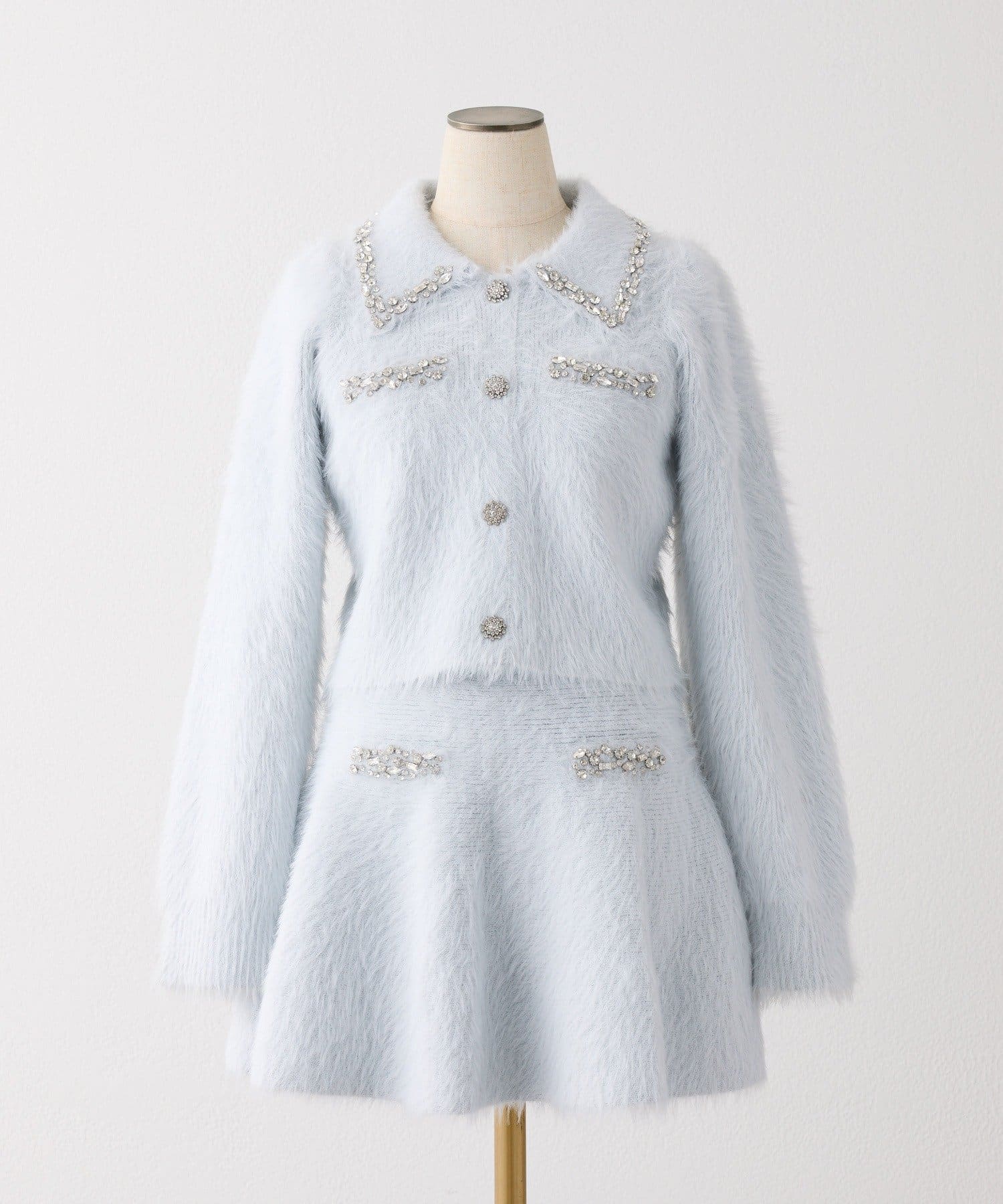 one after another NICE CLAUP(ワンアフターアナザー ナイスクラップ) 【Twinkle Collection】ビジュー付フェザーニットセットアップ