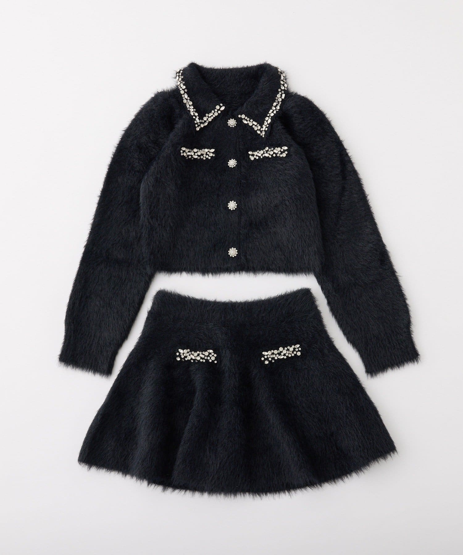 one after another NICE CLAUP(ワンアフターアナザー ナイスクラップ) 【Twinkle Collection】ビジュー付フェザーニットセットアップ