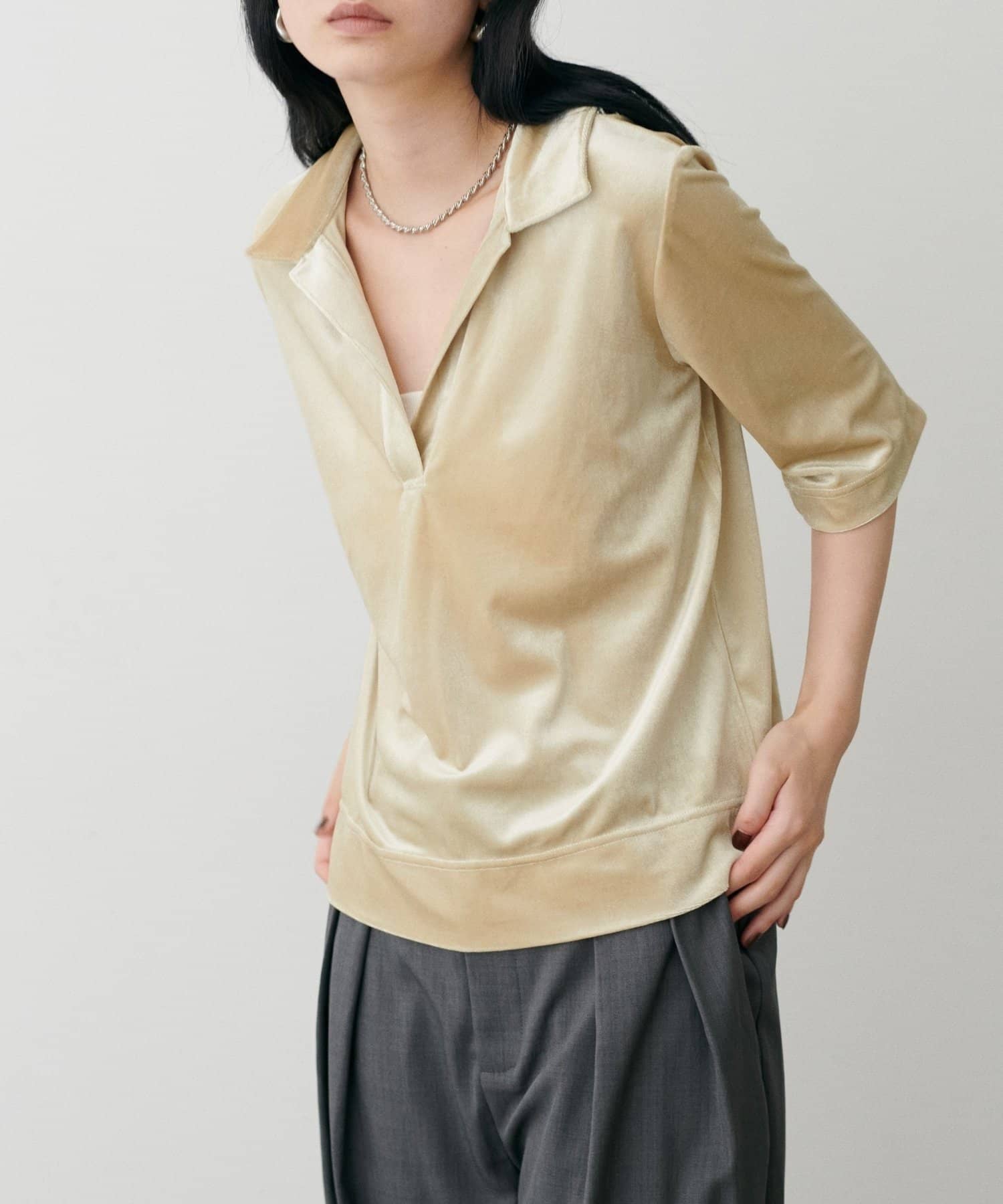 NICE CLAUP / OLIVE des OLIVE OUTLET(ナイスクラップ  / オリーブ デ オリーブ アウトレット) 【LARUTA】ベロアポロシャツプルオーバー