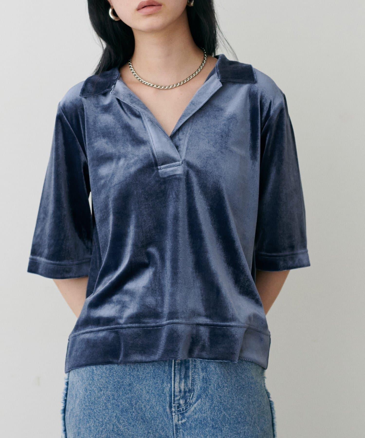 NICE CLAUP / OLIVE des OLIVE OUTLET(ナイスクラップ  / オリーブ デ オリーブ アウトレット) 【LARUTA】ベロアポロシャツプルオーバー