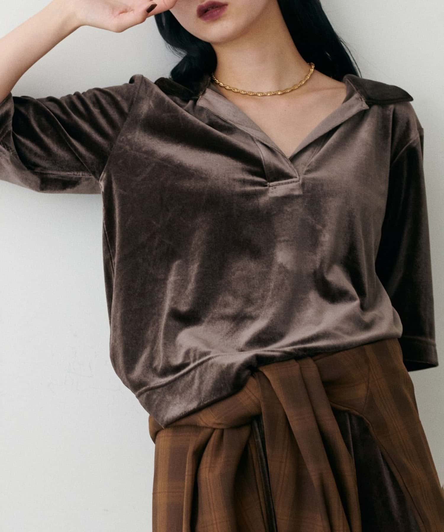 NICE CLAUP / OLIVE des OLIVE OUTLET(ナイスクラップ  / オリーブ デ オリーブ アウトレット) 【LARUTA】ベロアポロシャツプルオーバー