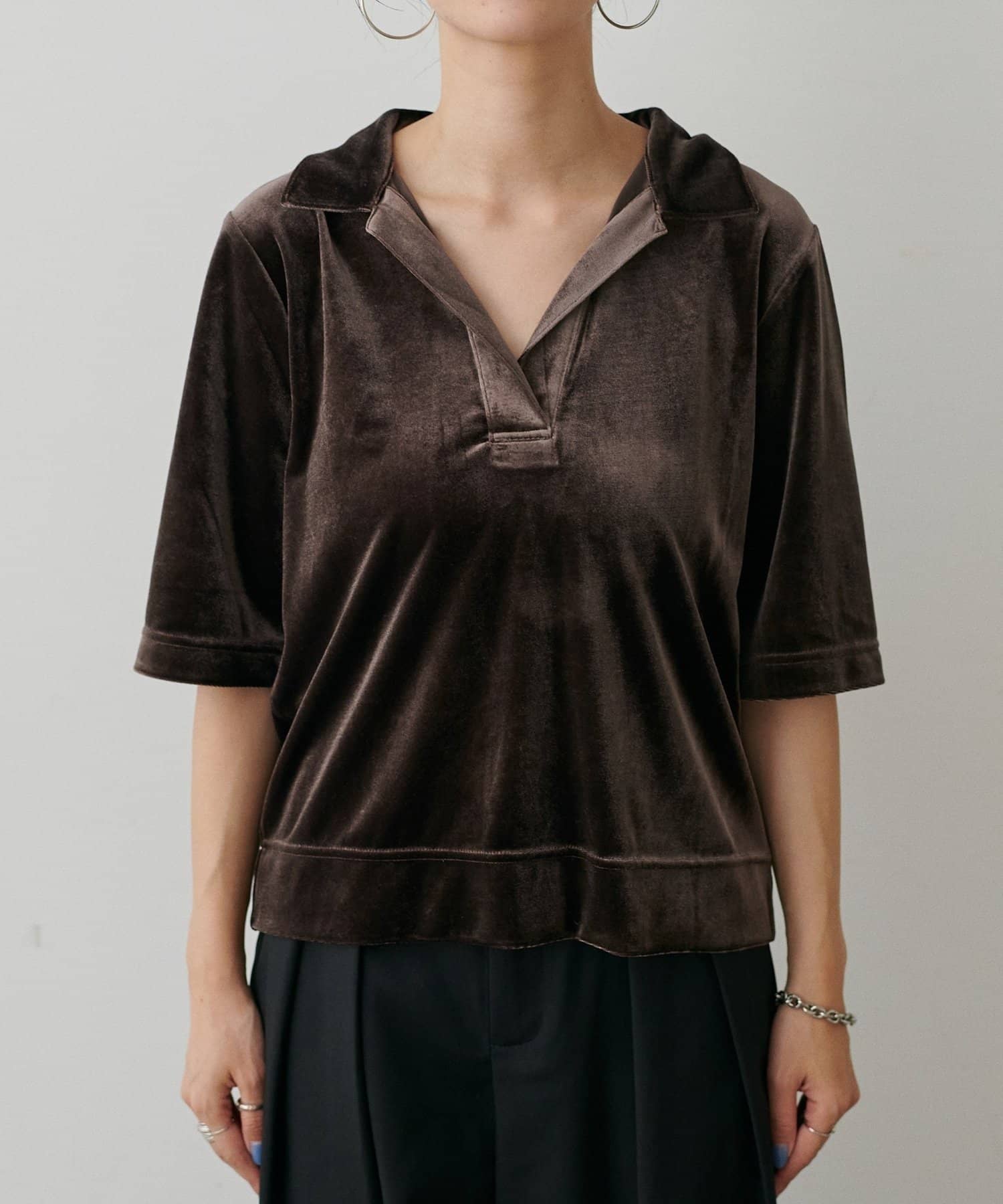 NICE CLAUP / OLIVE des OLIVE OUTLET(ナイスクラップ  / オリーブ デ オリーブ アウトレット) 【LARUTA】ベロアポロシャツプルオーバー