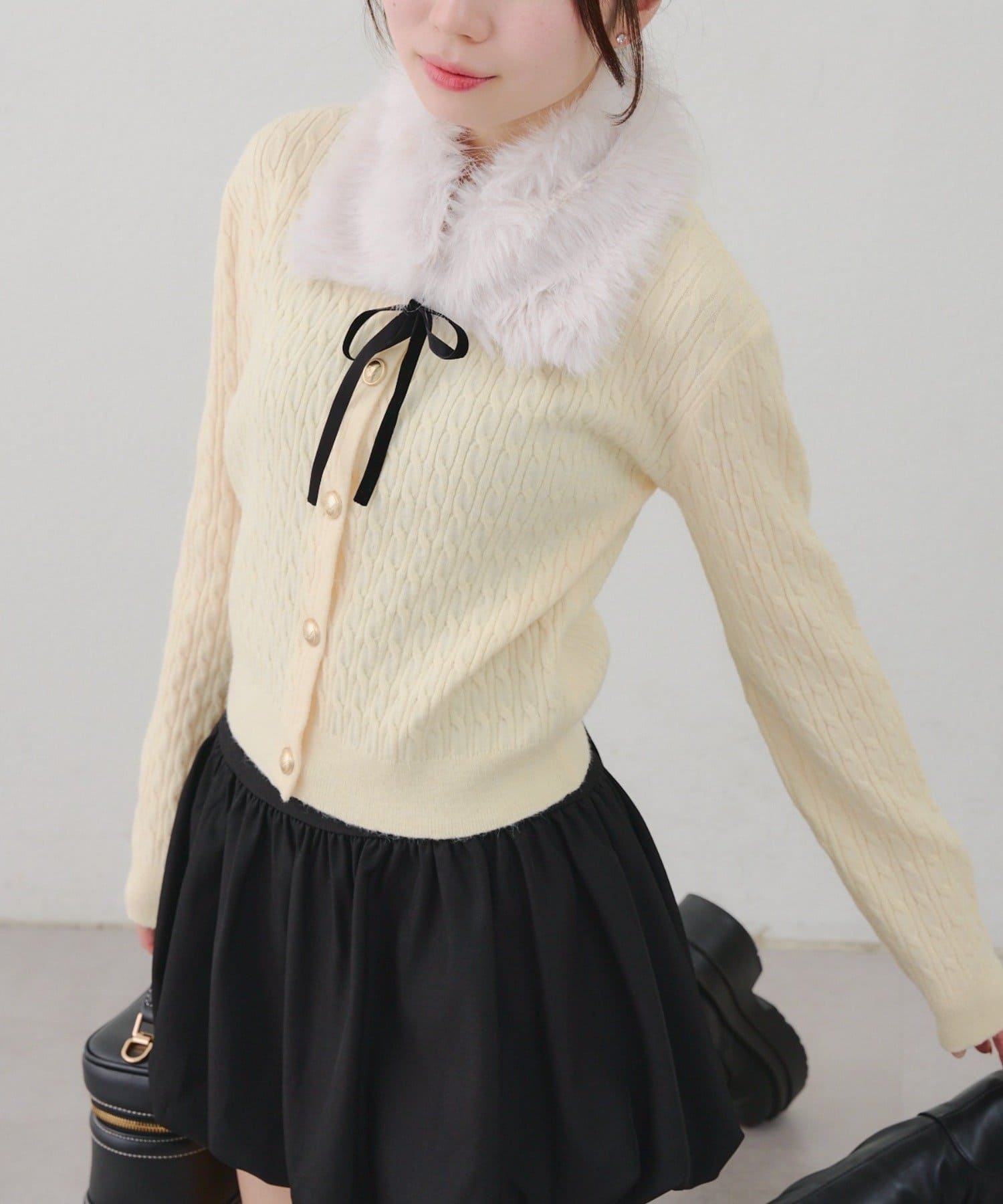 NICE CLAUP / OLIVE des OLIVE OUTLET(ナイスクラップ  / オリーブ デ オリーブ アウトレット) 【RMAF】ティペット付カーディガン