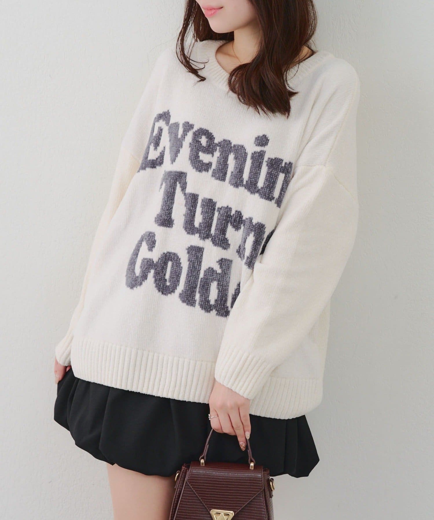 NICE CLAUP / OLIVE des OLIVE OUTLET(ナイスクラップ  / オリーブ デ オリーブ アウトレット) もこもこ愛されニット【RMAF】ベロアモールロゴニットプルオーバー