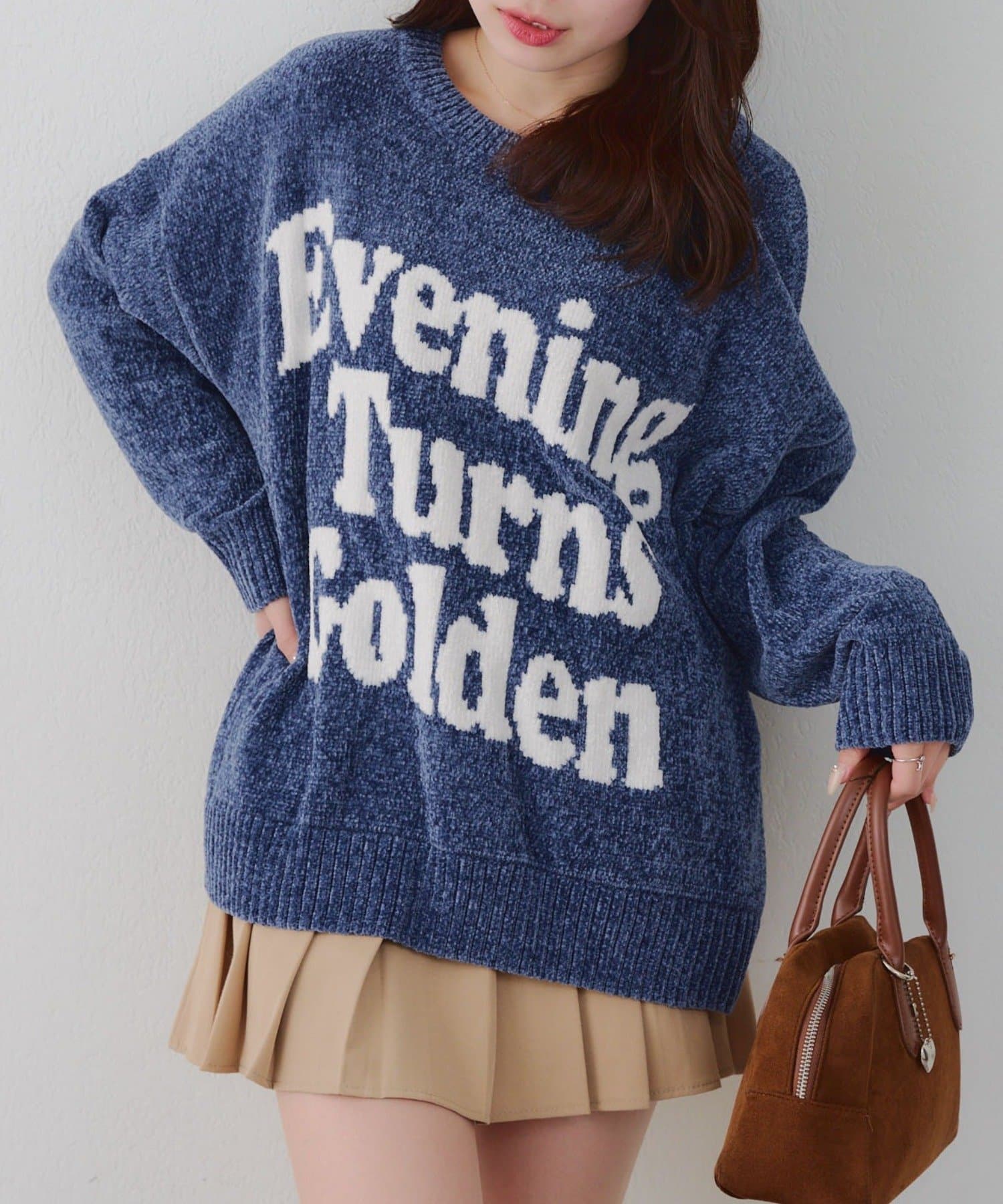 NICE CLAUP / OLIVE des OLIVE OUTLET(ナイスクラップ  / オリーブ デ オリーブ アウトレット) もこもこ愛されニット【RMAF】ベロアモールロゴニットプルオーバー