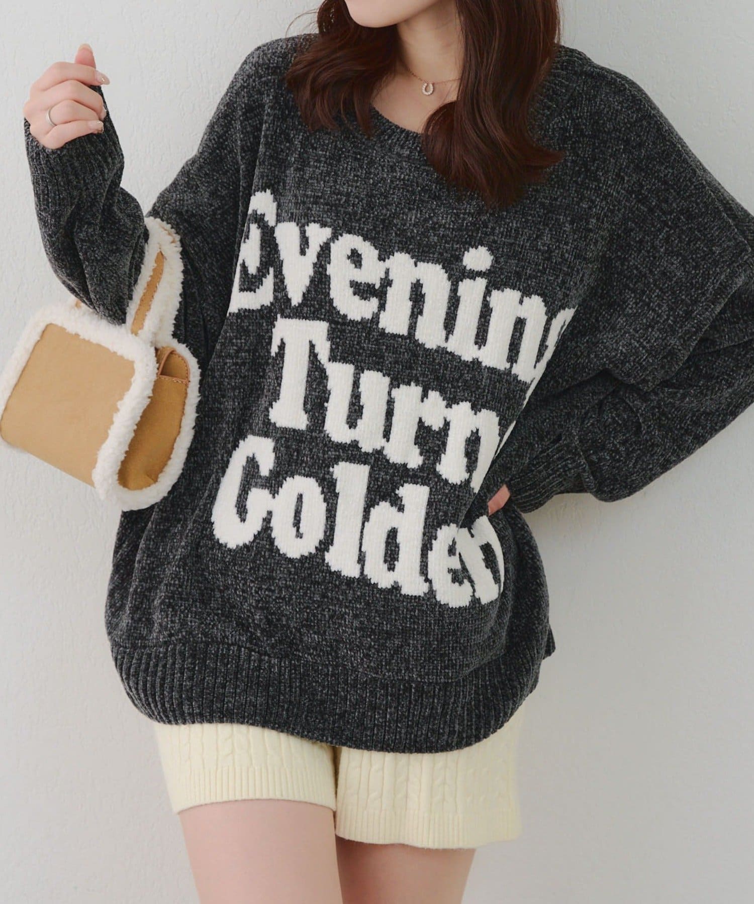 NICE CLAUP / OLIVE des OLIVE OUTLET(ナイスクラップ  / オリーブ デ オリーブ アウトレット) もこもこ愛されニット【RMAF】ベロアモールロゴニットプルオーバー