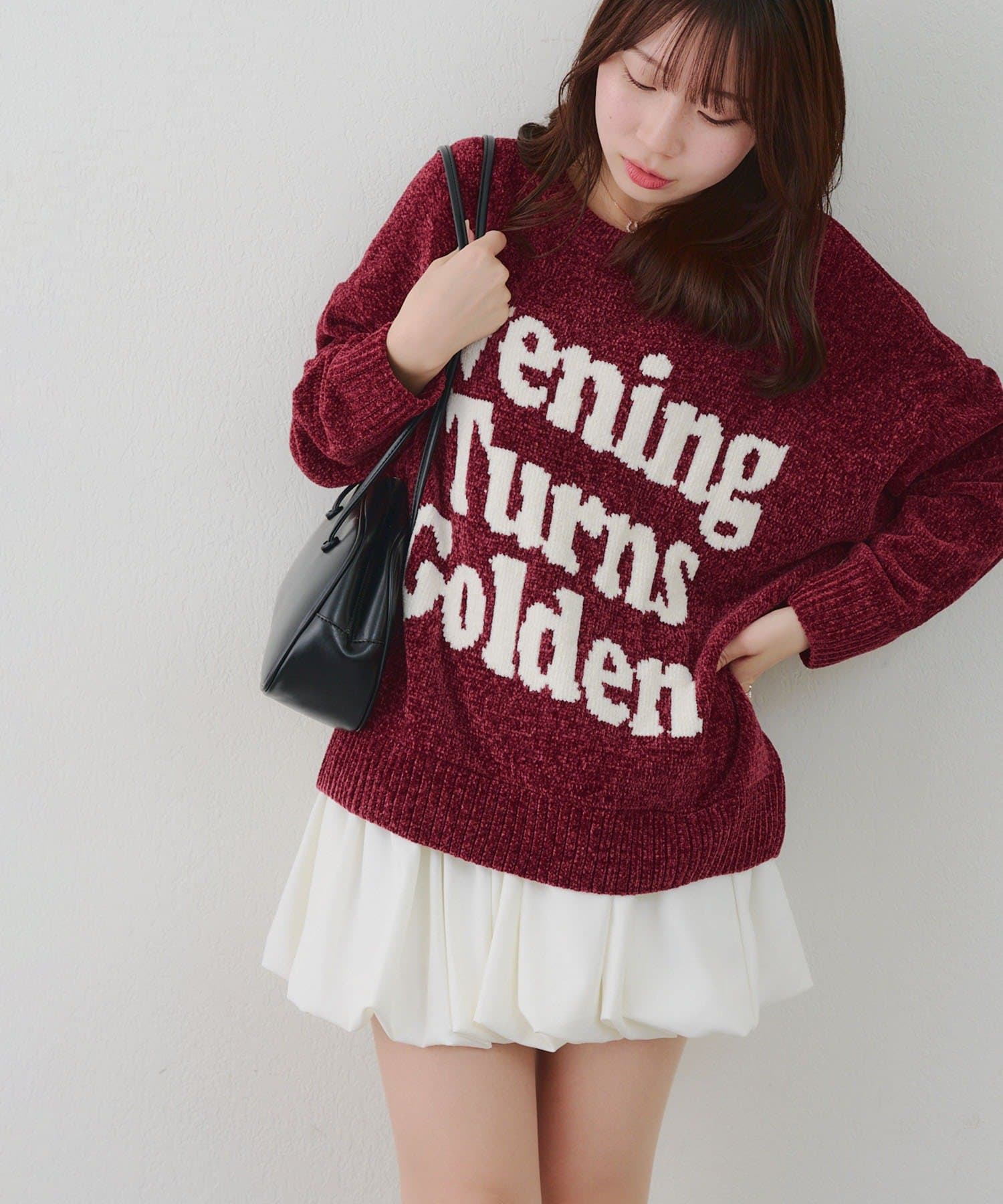 NICE CLAUP / OLIVE des OLIVE OUTLET(ナイスクラップ  / オリーブ デ オリーブ アウトレット) もこもこ愛されニット【RMAF】ベロアモールロゴニットプルオーバー