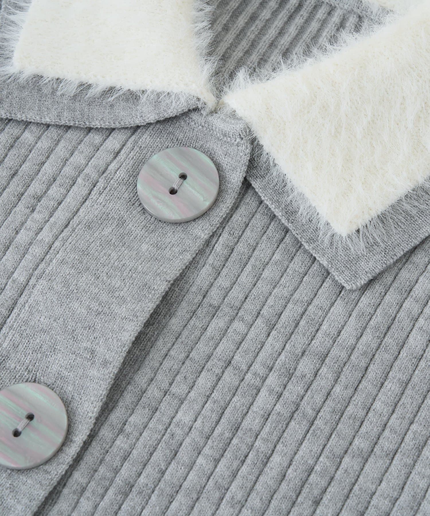 La boutique BonBon(ラブティックボンボン) 【程よいふわふわ】シャギー衿リブニットカーディガン