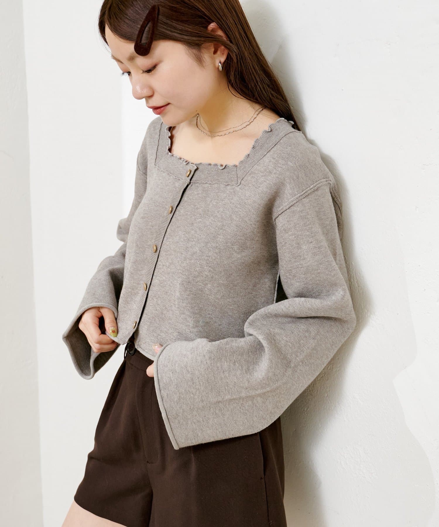 Kastane(カスタネ) 【4色展開】スクエアメロウニットカーディガン