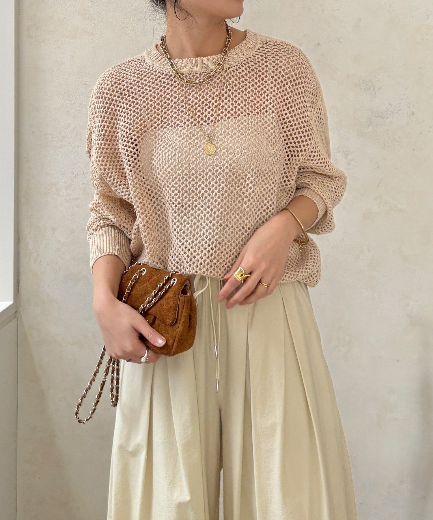 DOUDOU(ドゥドゥ) 【WEB限定】メッシュ編みワイドプルオーバー