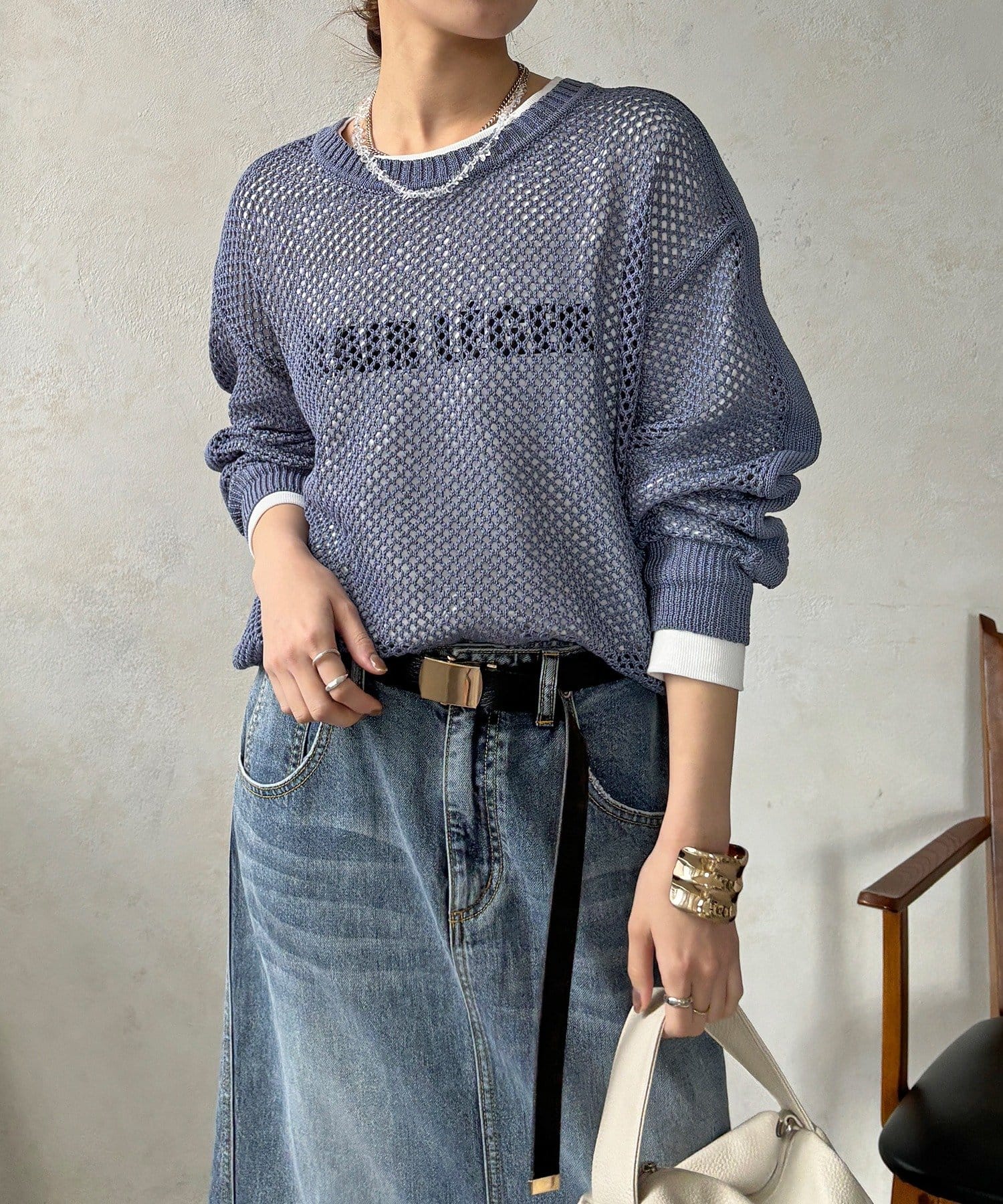 DOUDOU(ドゥドゥ) 【WEB限定】メッシュ編みワイドプルオーバー