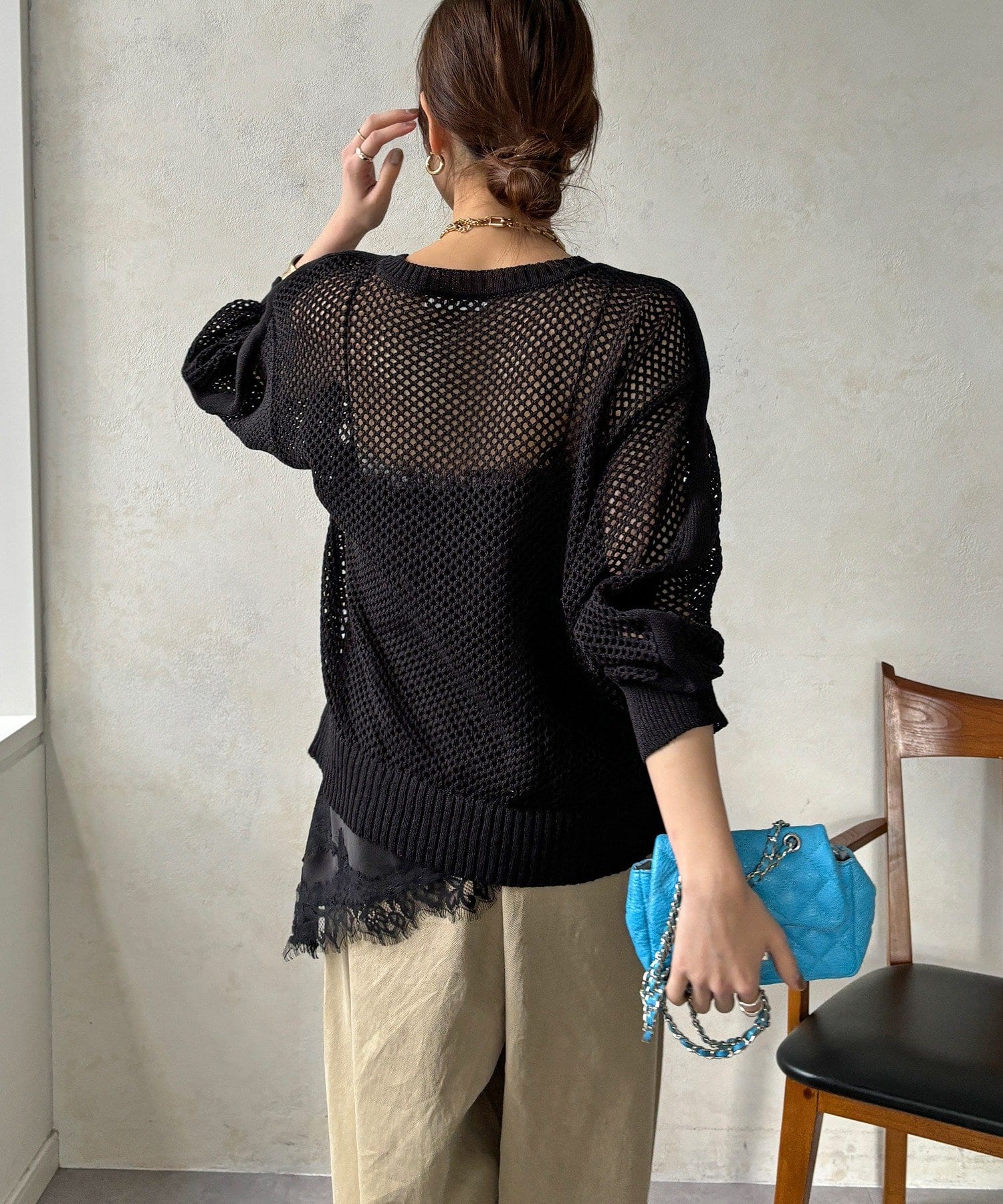 DOUDOU(ドゥドゥ) 【WEB限定】メッシュ編みワイドプルオーバー