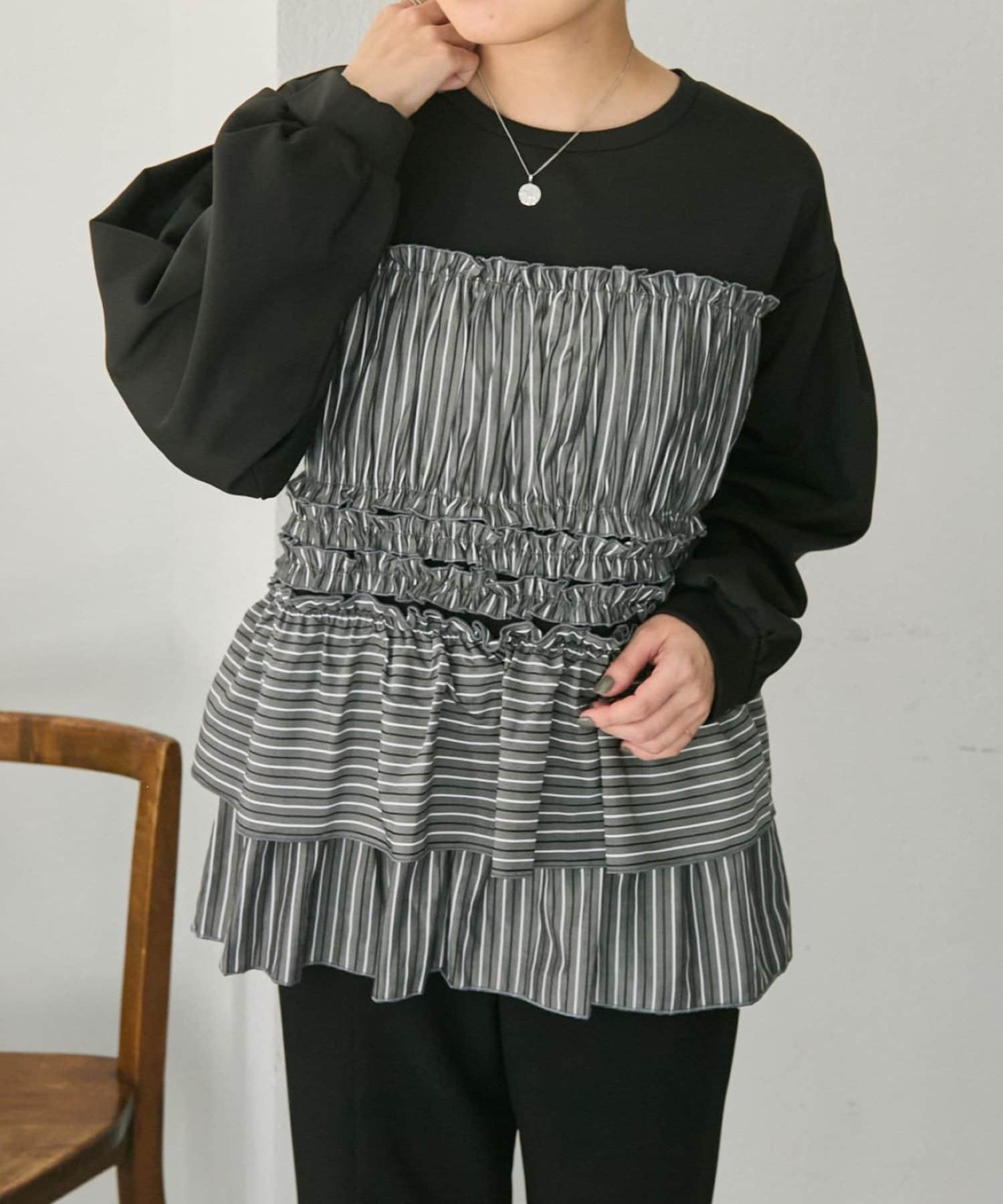 ear PAPILLONNER(イア パピヨネ) フリルシャツ切替スウェット【SUM1 STYLE(スミスタイル)】