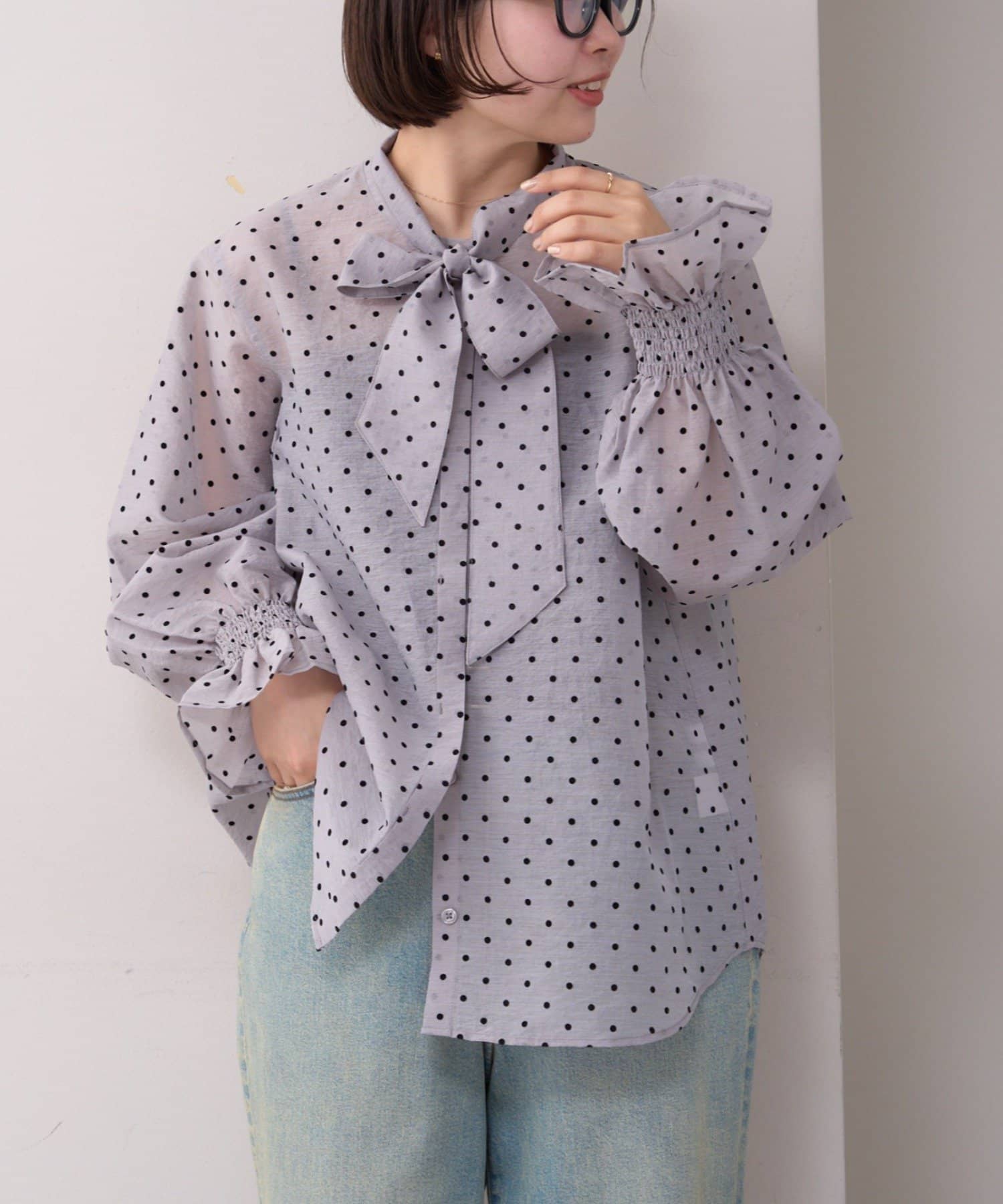 CIAOPANIC TYPY(チャオパニックティピー) 【willow】ボウタイ袖シャーリングシャツ