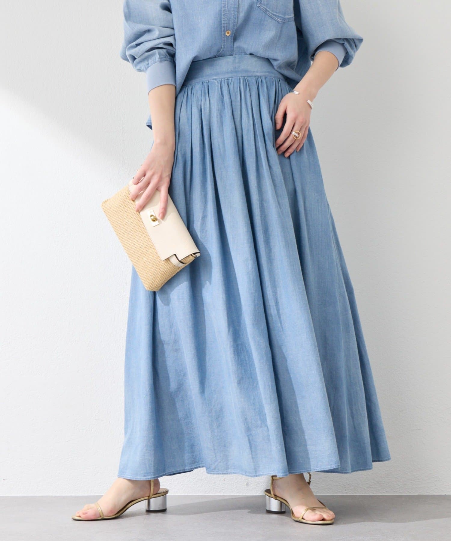 La boutique BonBon(ラブティックボンボン) シアーデニムギャザーロングスカート