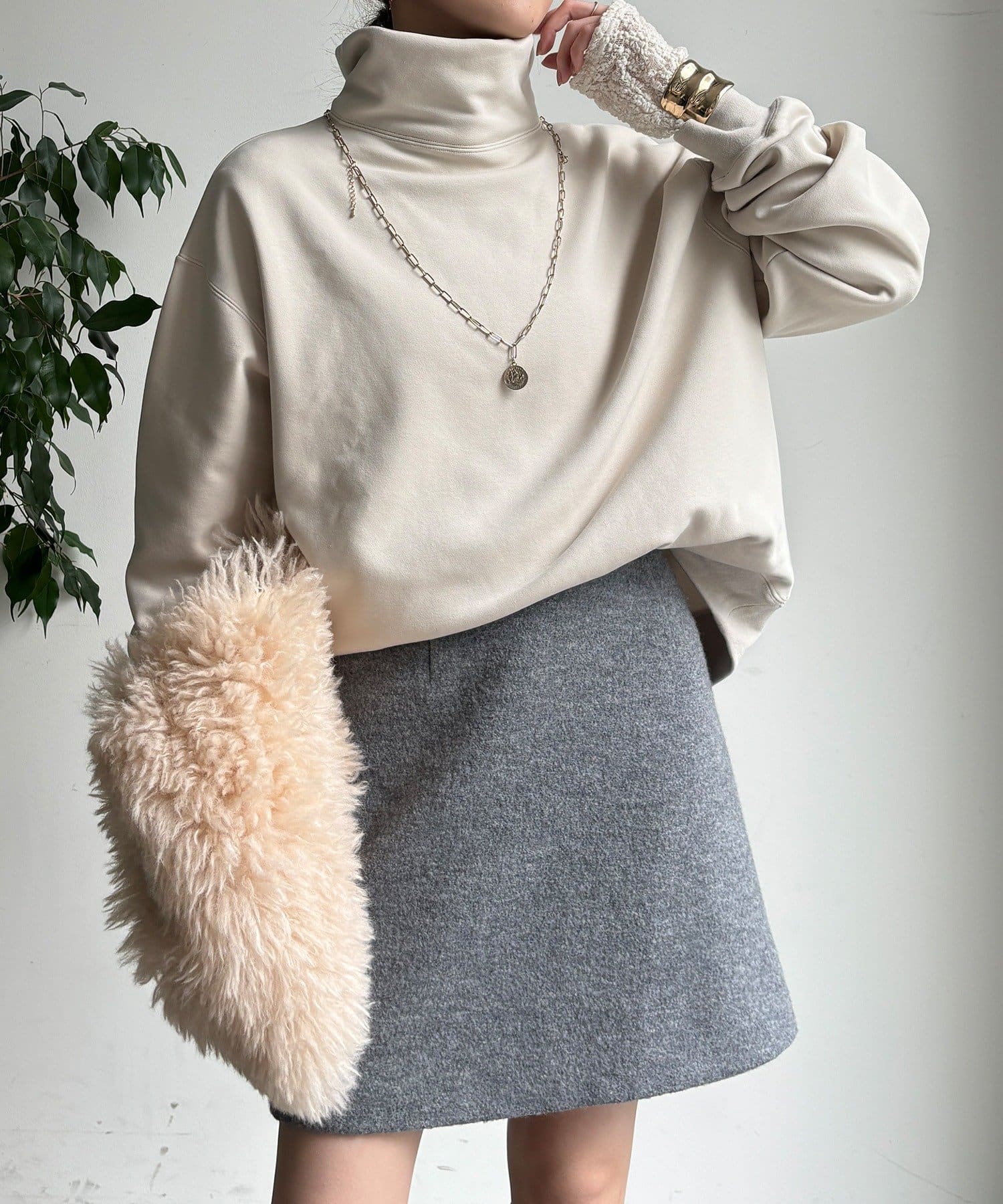 DOUDOU(ドゥドゥ) 裏起毛ハイネックプルオーバー