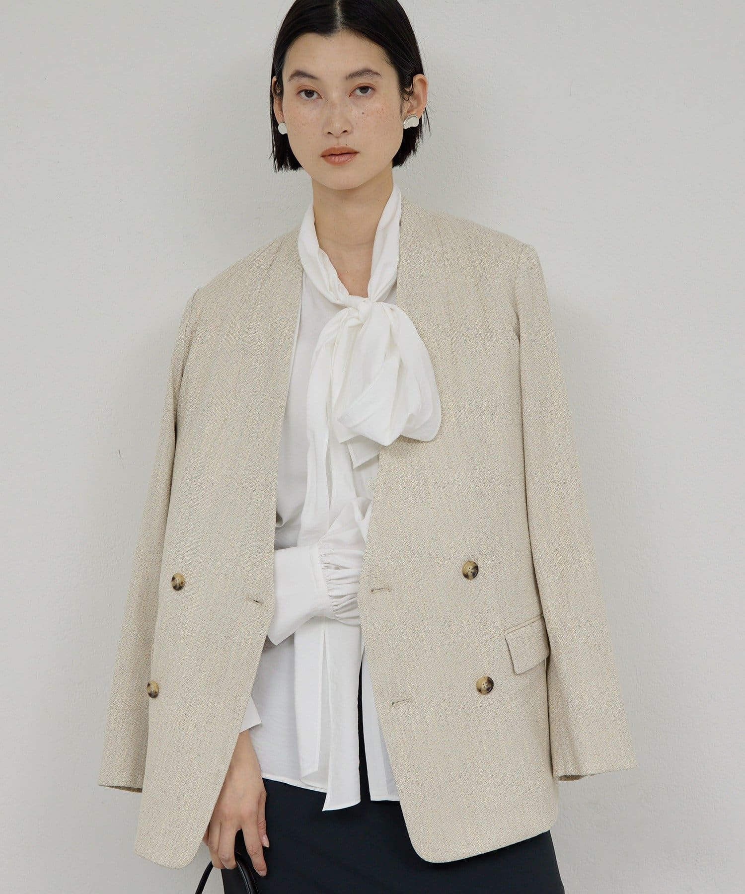 GALLARDAGALANTE(ガリャルダガランテ) 【ON／OFF兼用】【セットアップ対応】ノーカラーツイードジャケット