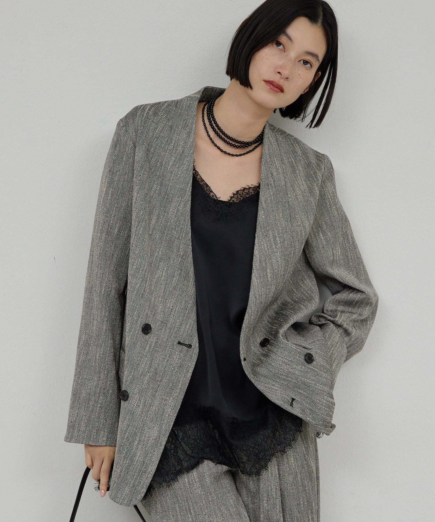 GALLARDAGALANTE(ガリャルダガランテ) 【ON／OFF兼用】【セットアップ対応】ノーカラーツイードジャケット