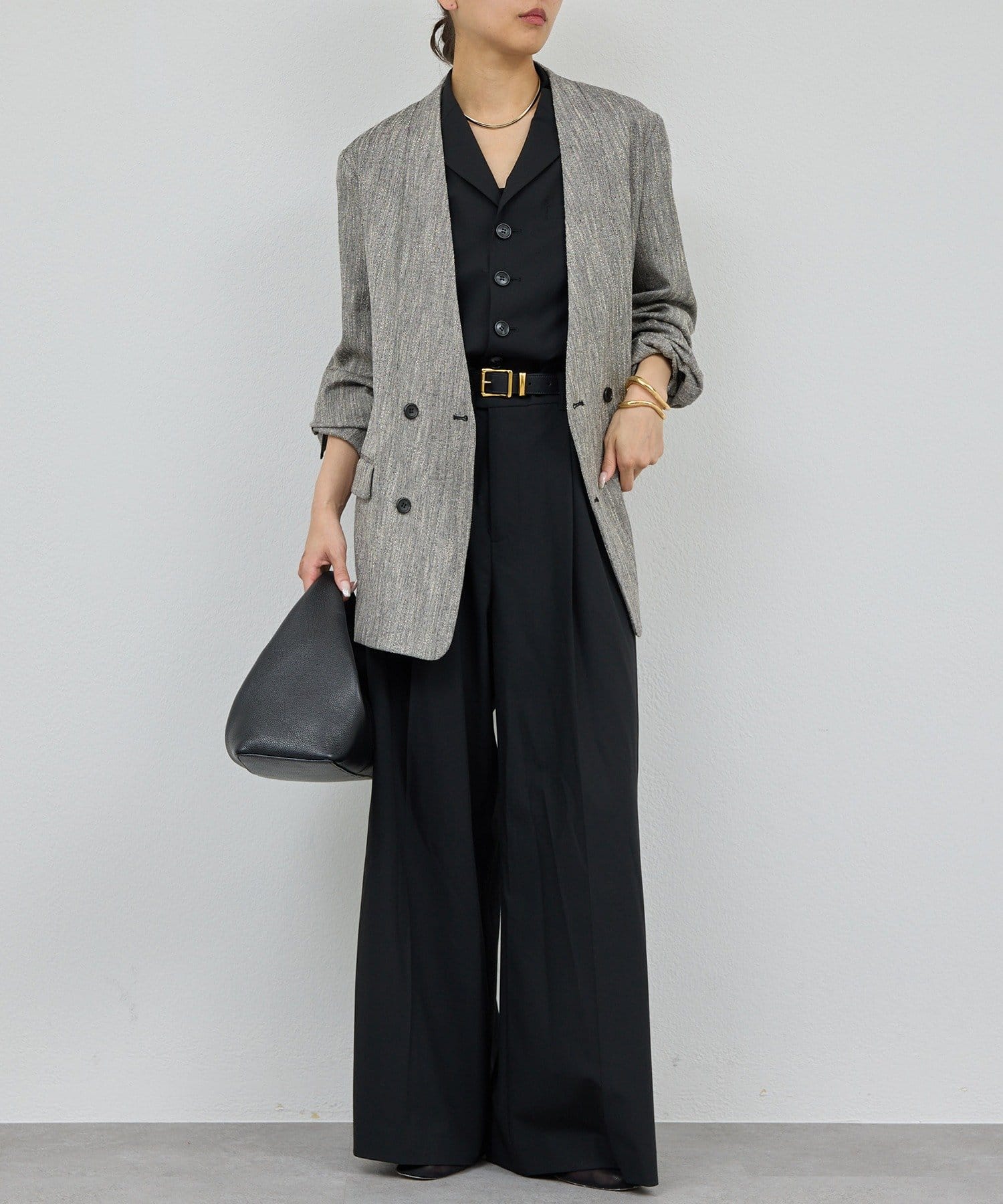 GALLARDAGALANTE(ガリャルダガランテ) 【ON／OFF兼用】【セットアップ対応】ノーカラーツイードジャケット