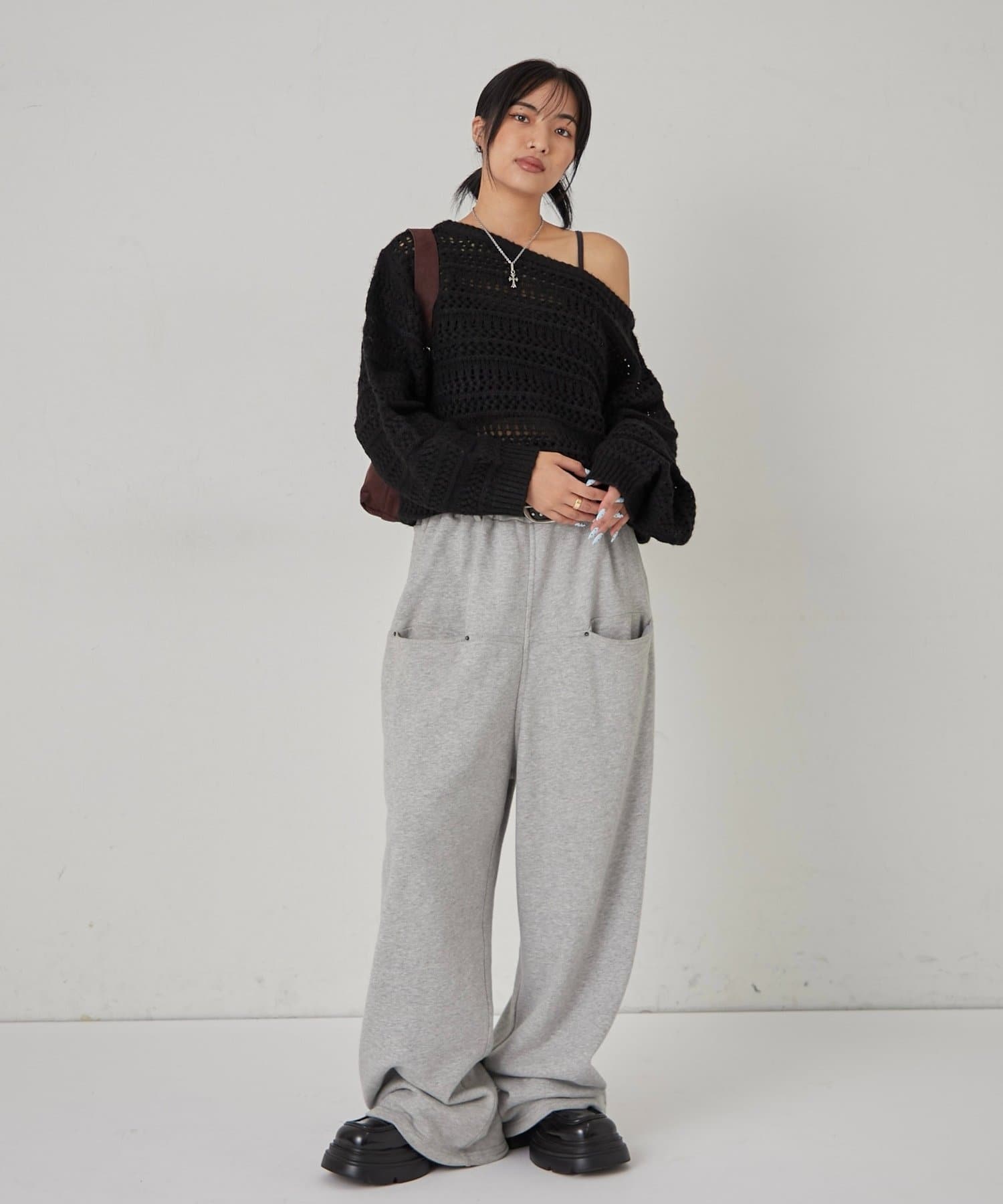 OUTLET(アウトレット) 【WHO'S WHO gallery】メッシュボーダーオフショル2wayニット