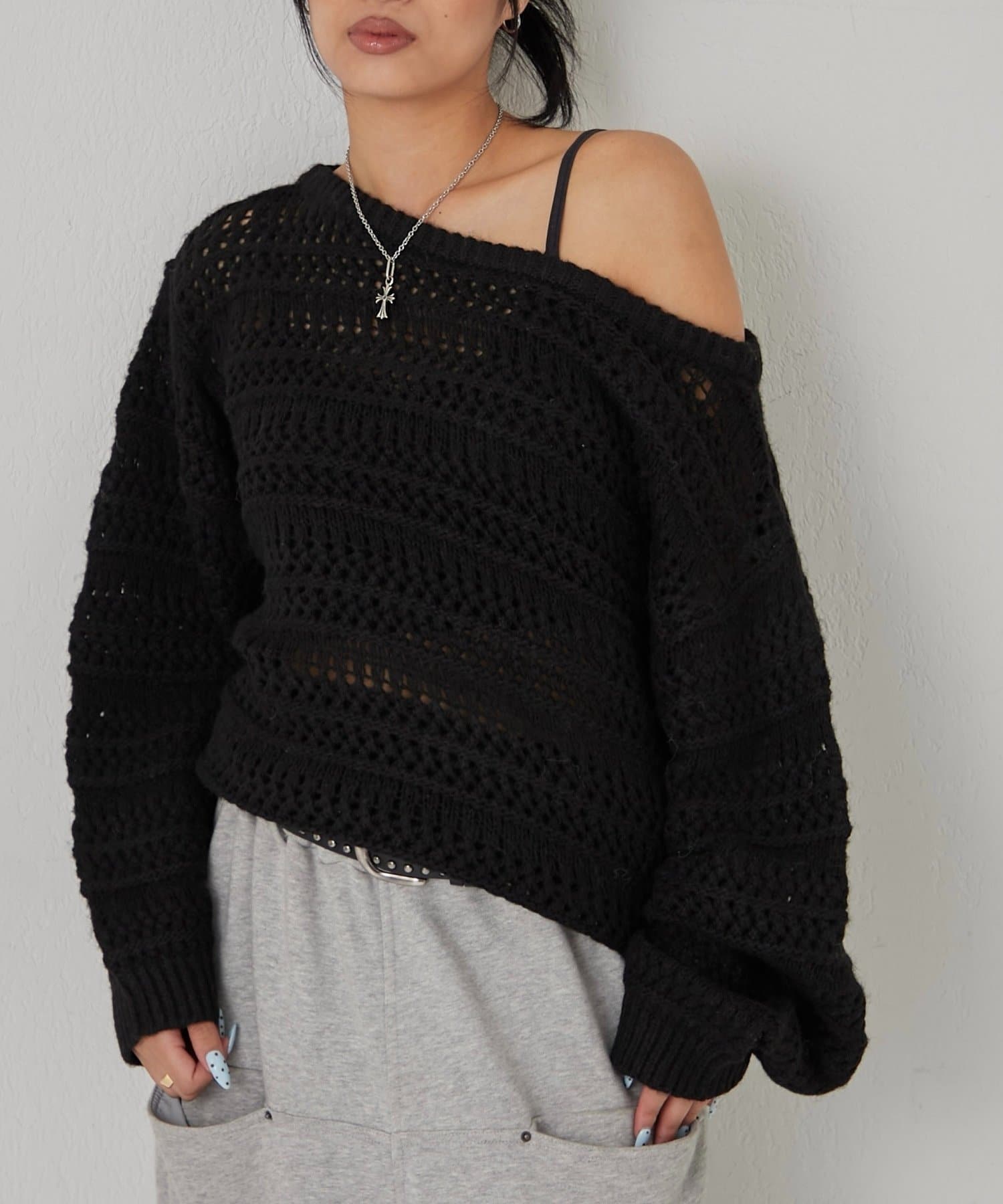 OUTLET(アウトレット) 【WHO'S WHO gallery】メッシュボーダーオフショル2wayニット