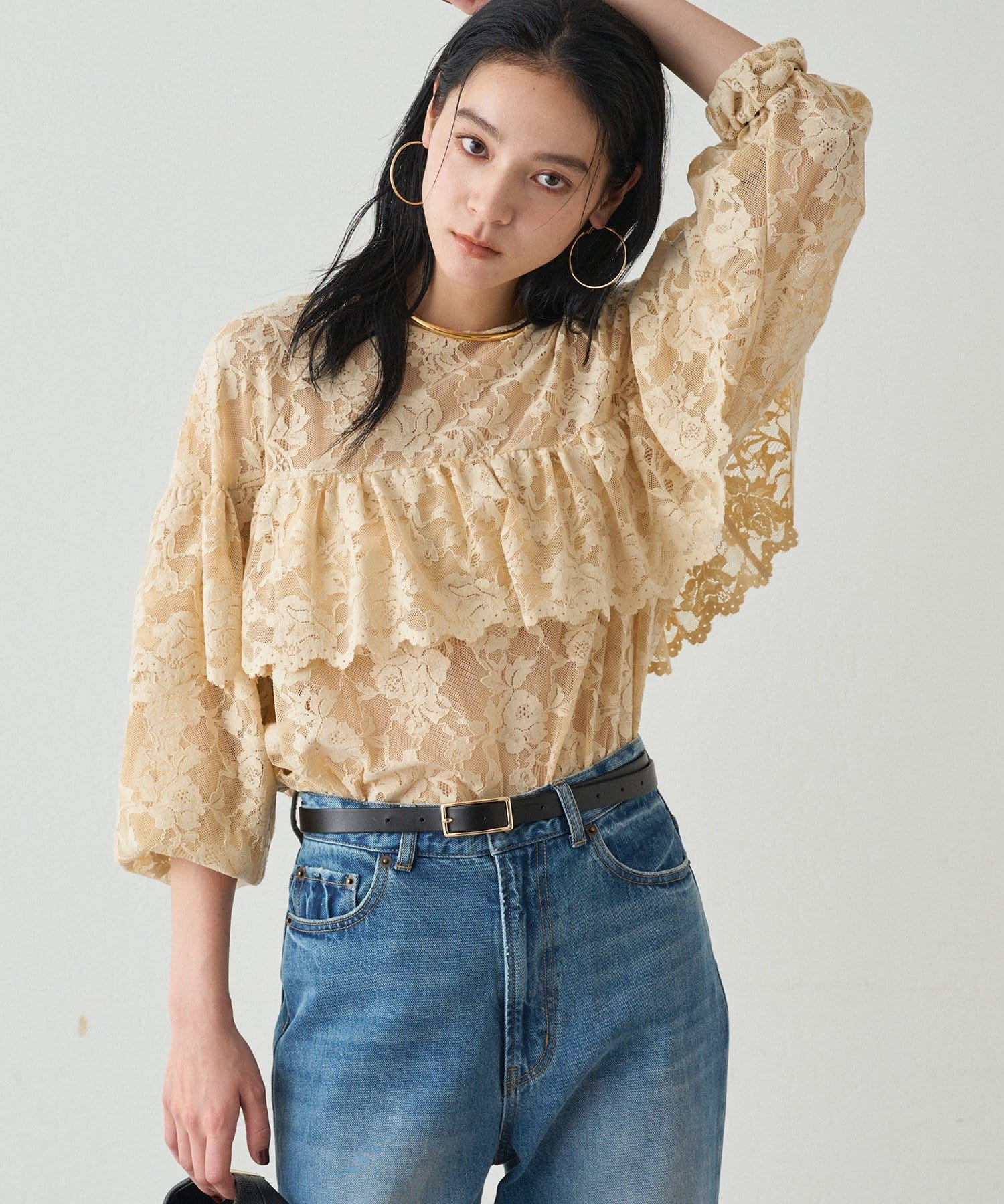 OUTLET(アウトレット) 【Loungedress】レースフリルブラウス