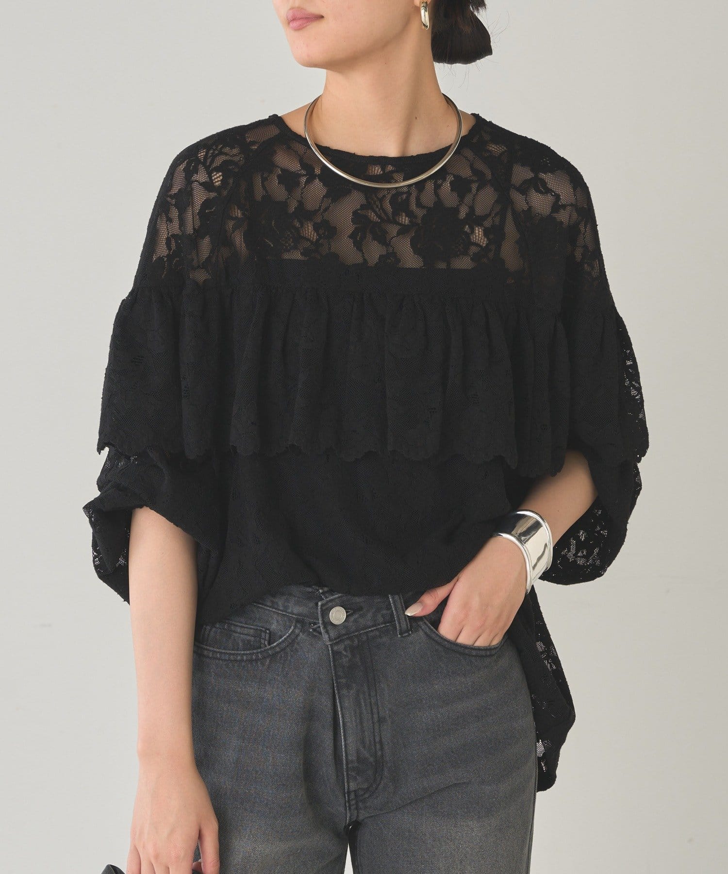 OUTLET(アウトレット) 【Loungedress】レースフリルブラウス