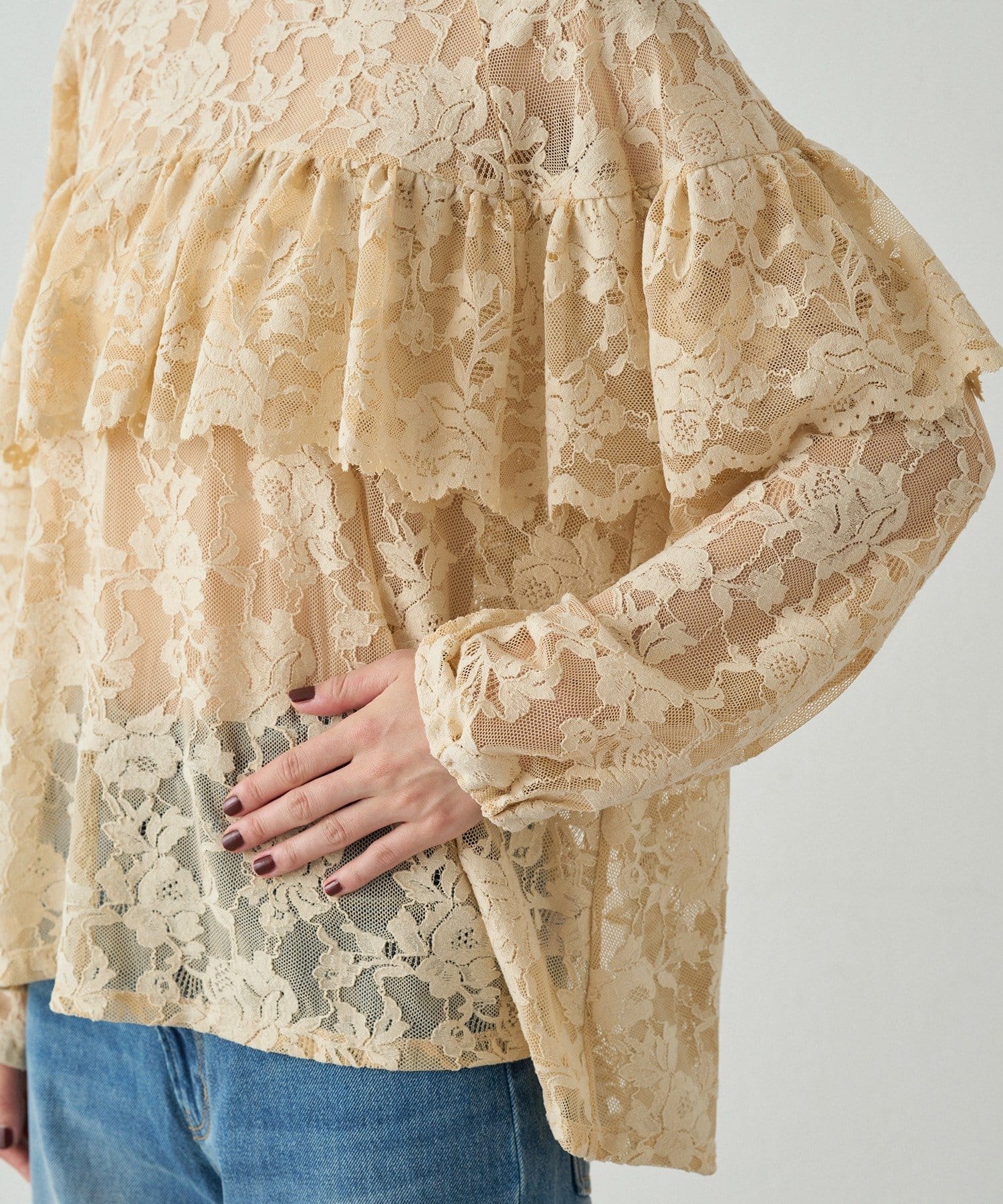 OUTLET(アウトレット) 【Loungedress】レースフリルブラウス