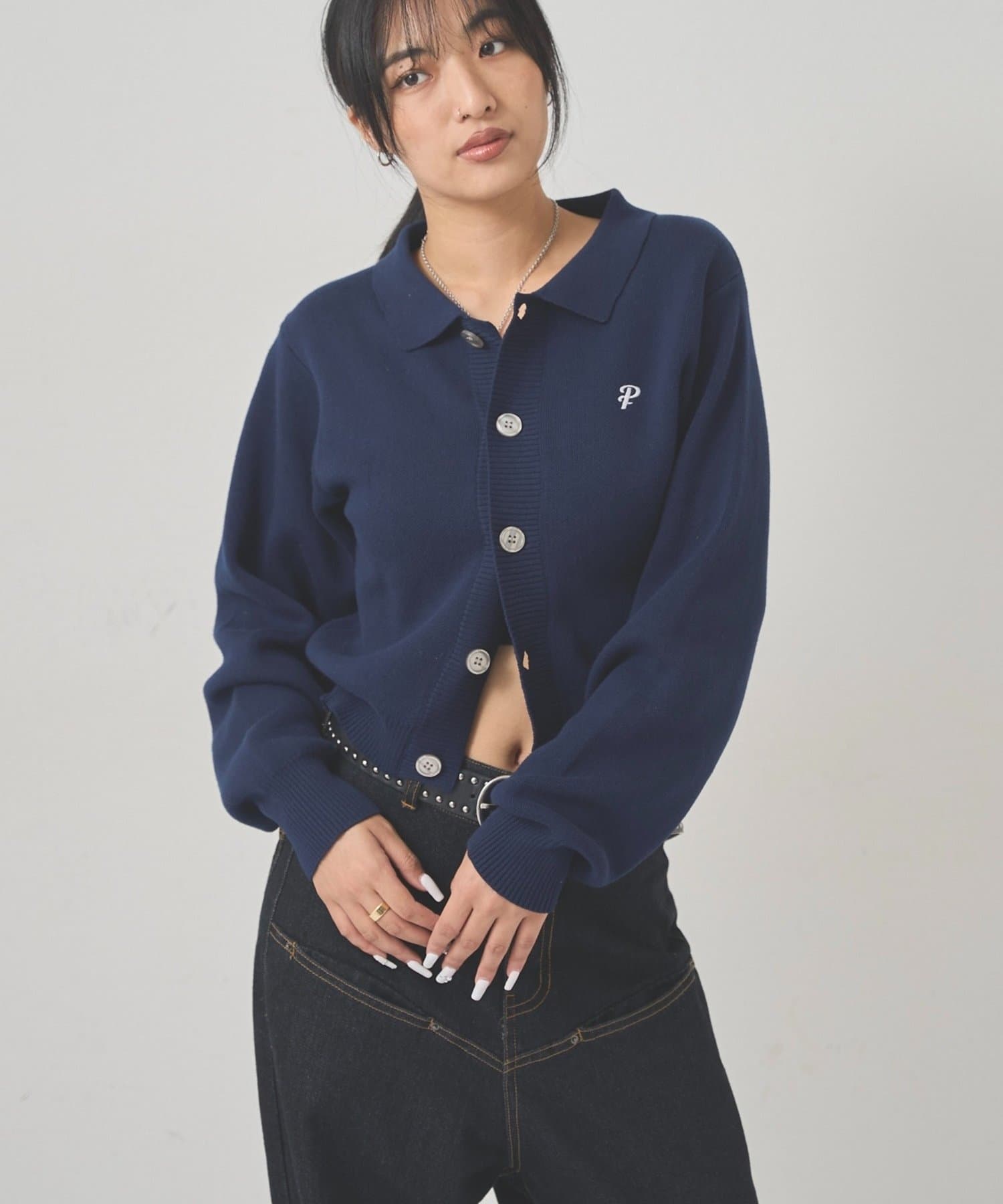 OUTLET(アウトレット) 【WHO'S WHO gallery】襟付きニットカーデ