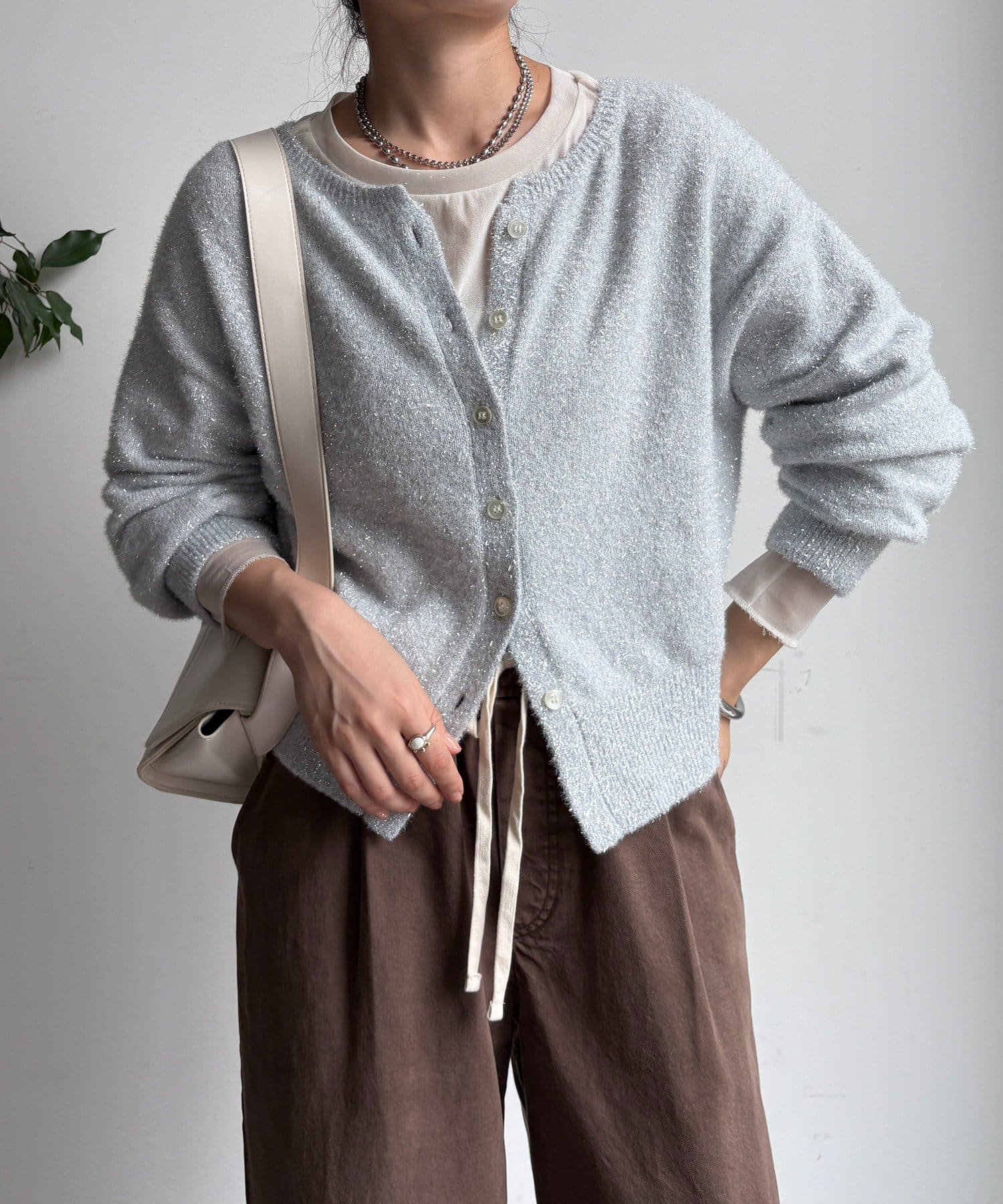 OUTLET(アウトレット) 【DouDou】ラメ前後2WAYカーディガン