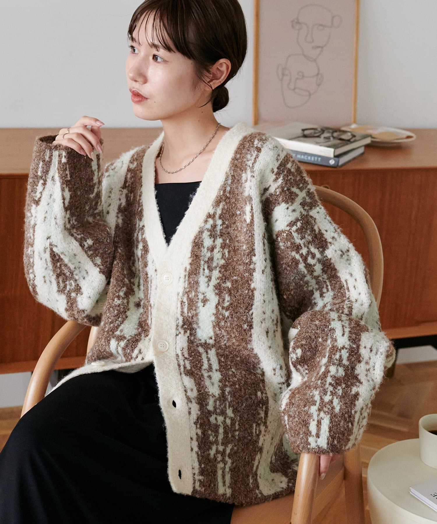 OUTLET(アウトレット) 【Discoat】ジャガードオーバーカーディガン