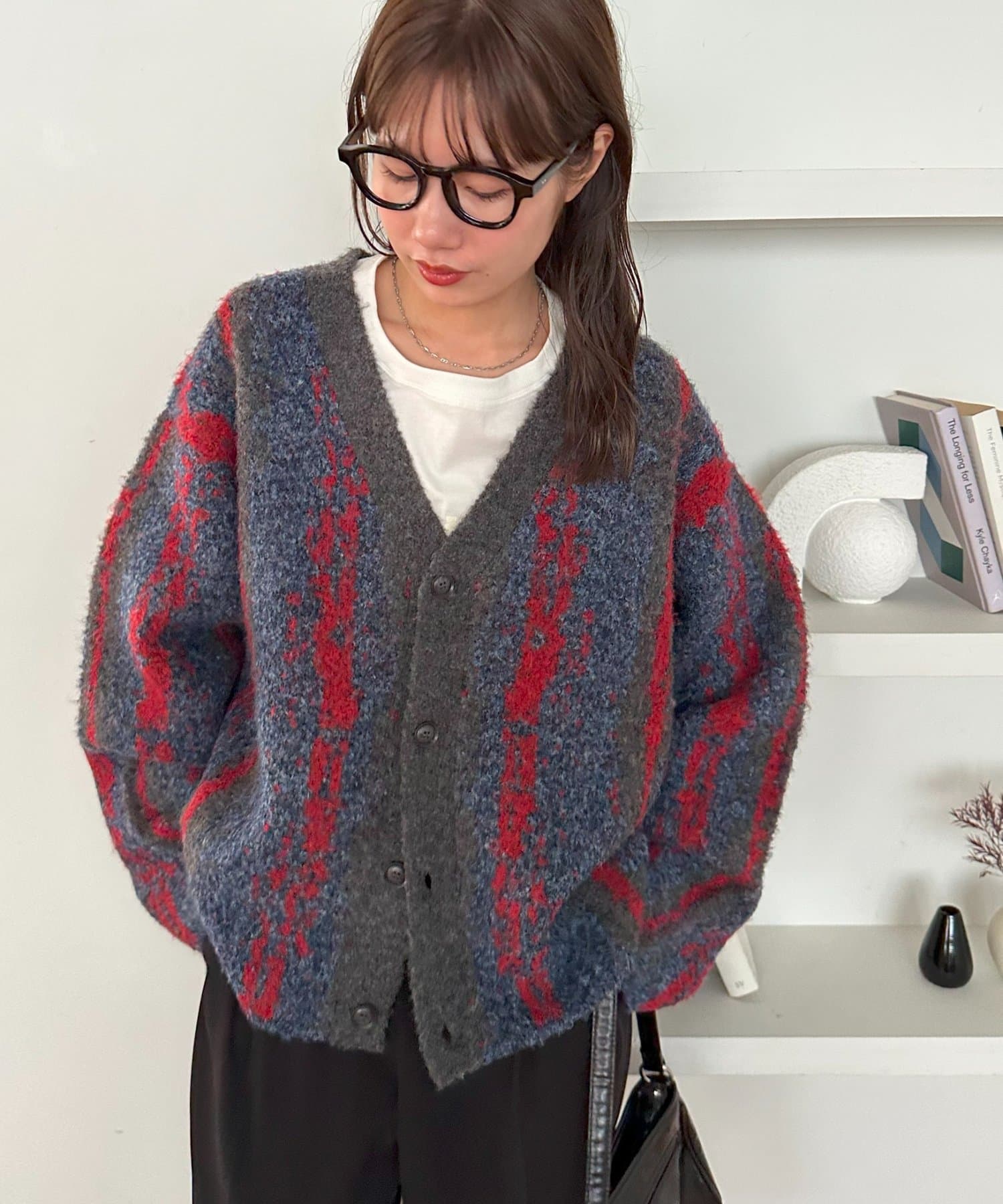 OUTLET(アウトレット) 【Discoat】ジャガードオーバーカーディガン