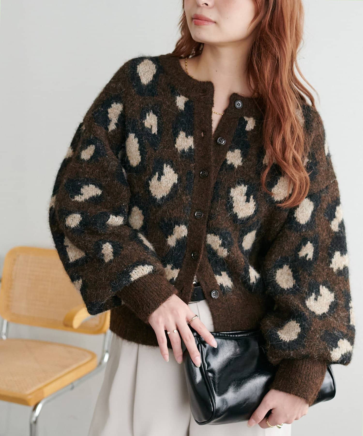 OUTLET(アウトレット) 【Discoat】レオパードジャガードニットカーディガン