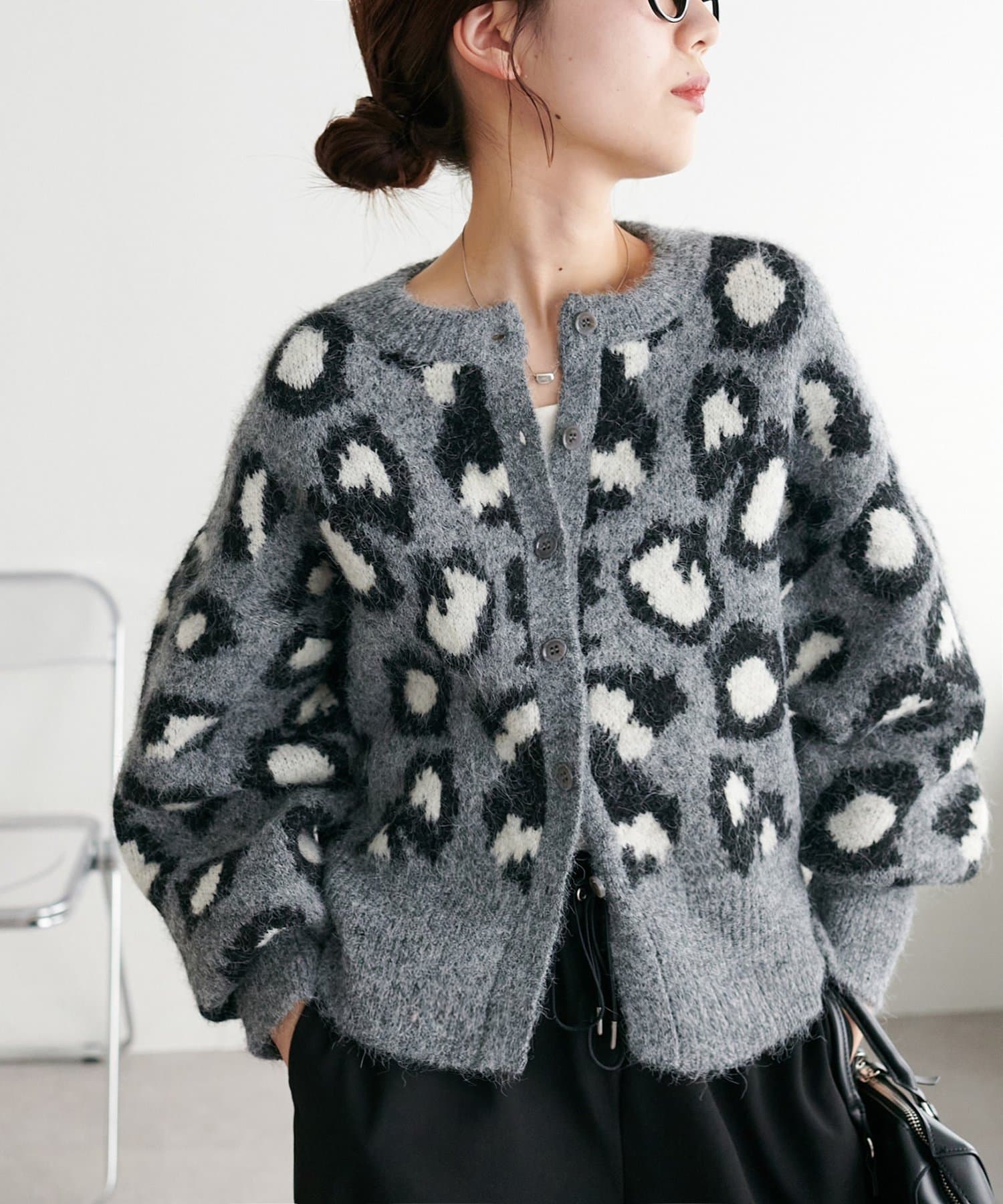 OUTLET(アウトレット) 【Discoat】レオパードジャガードニットカーディガン