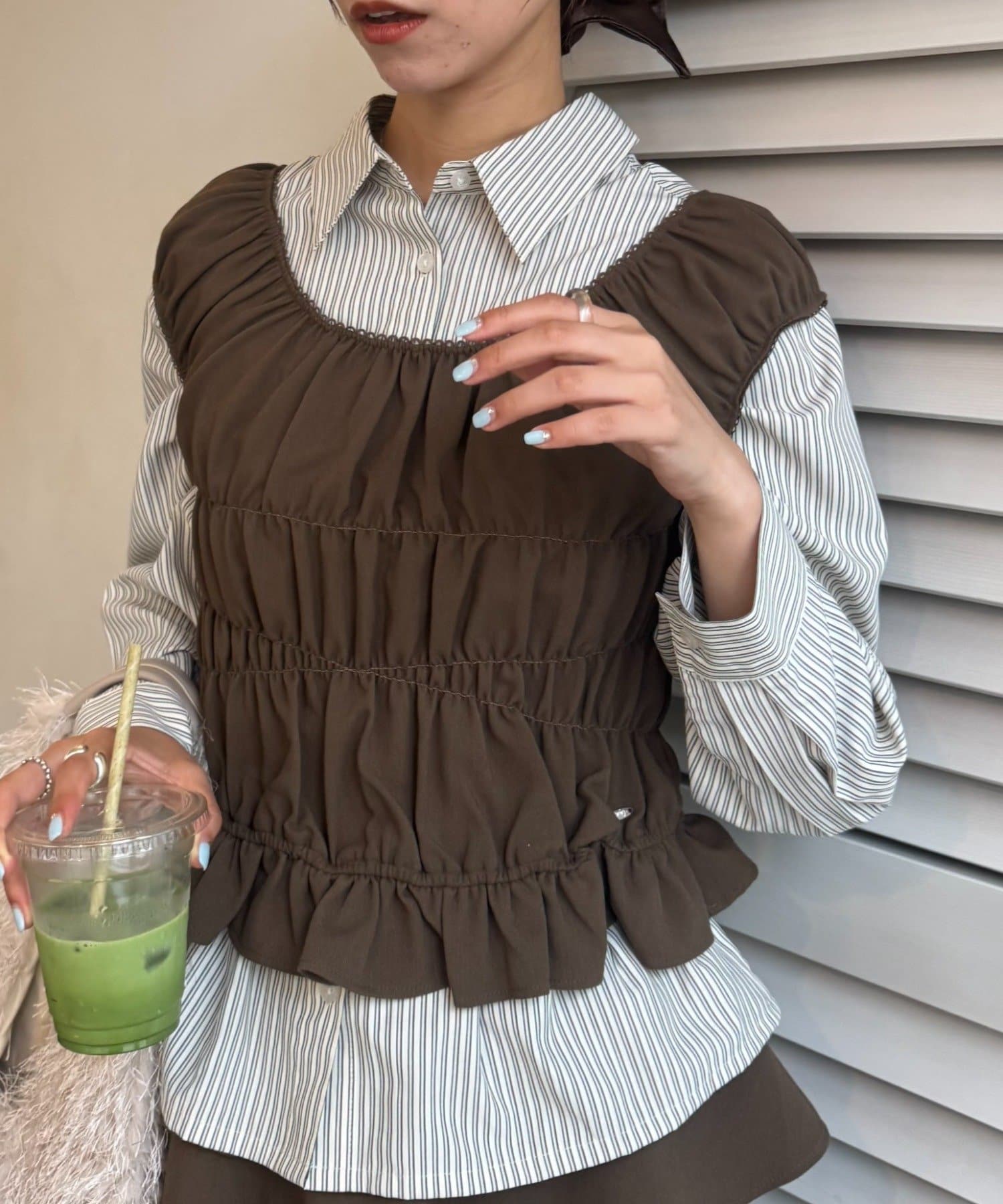 OUTLET(アウトレット) 【CIAOPANIC TYPY】シャーリングビスチェ付きストライプシャツ