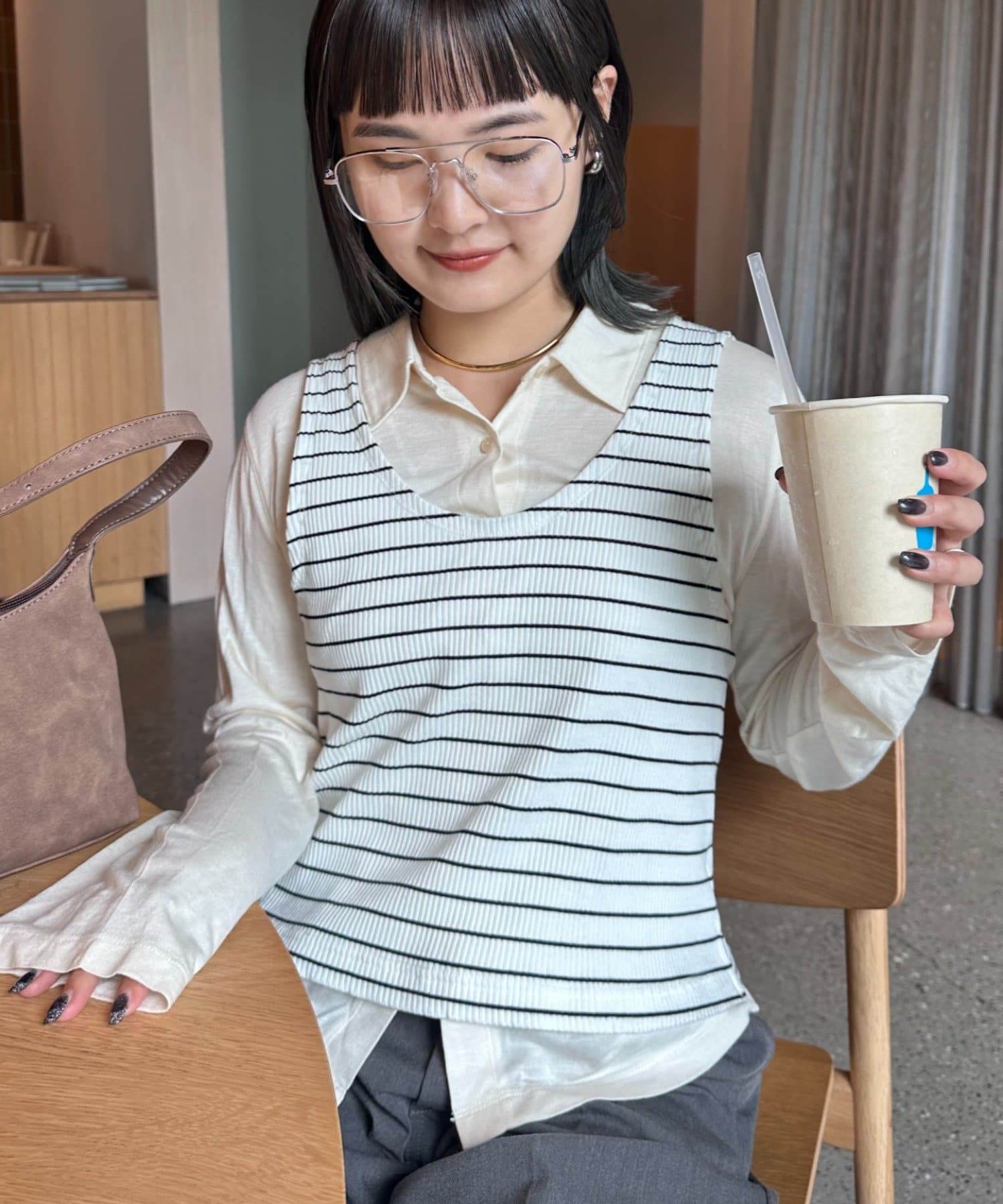 OUTLET(アウトレット) 【CIAOPANIC TYPY】ボーダータンクレイヤード襟付きシアーカットシャツ