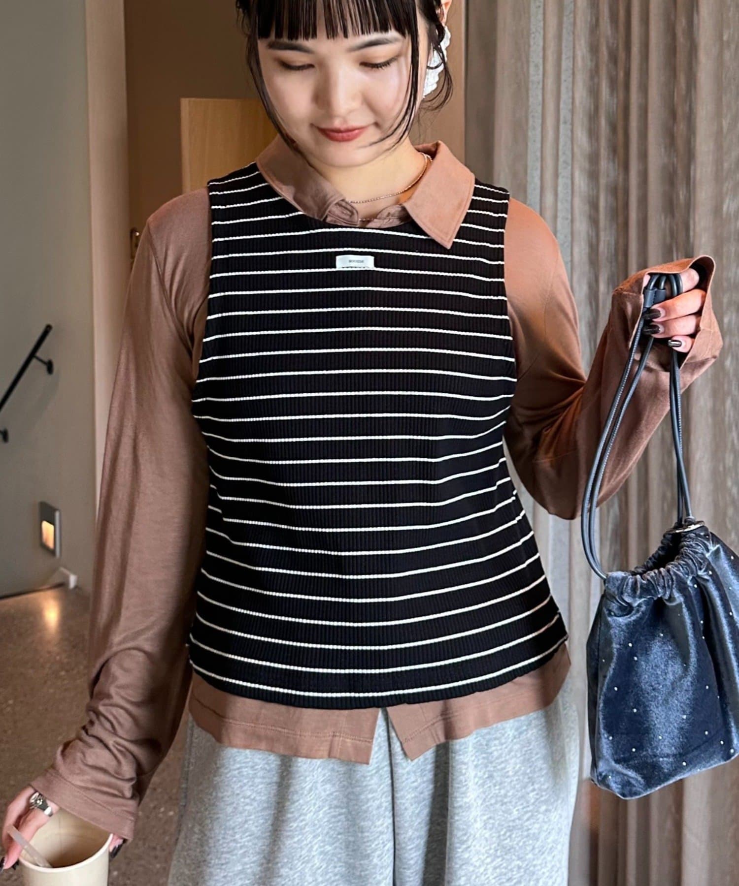 OUTLET(アウトレット) 【CIAOPANIC TYPY】ボーダータンクレイヤード襟付きシアーカットシャツ