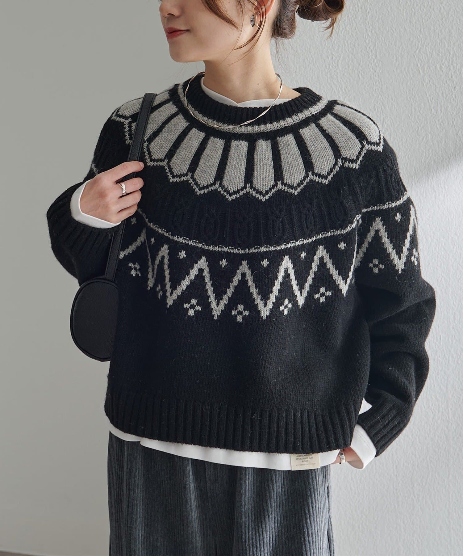 PUAL CE CIN(ピュアルセシン) シェットランドウール求心ニットプルオーバー