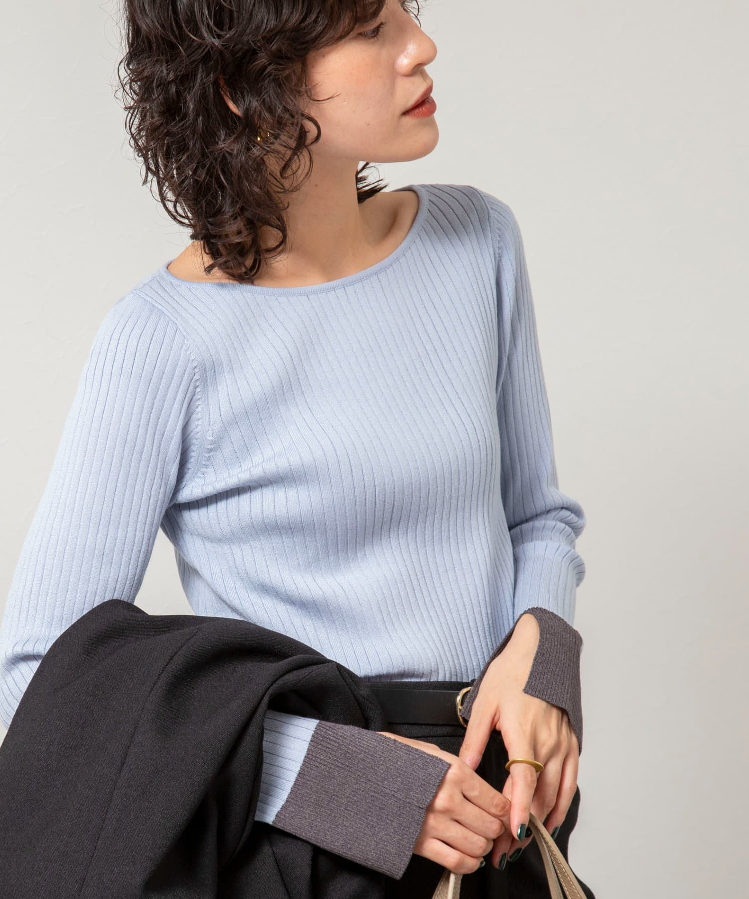 NOLLEY'S(ノーリーズ) 《手洗い可能》ウール混ワイドリブ袖口配色プルオーバー