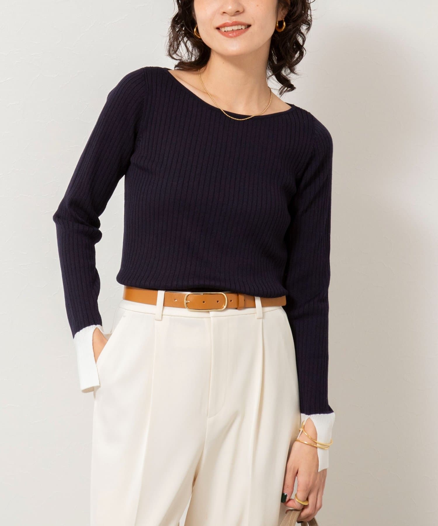 NOLLEY'S(ノーリーズ) 《手洗い可能》ウール混ワイドリブ袖口配色プルオーバー